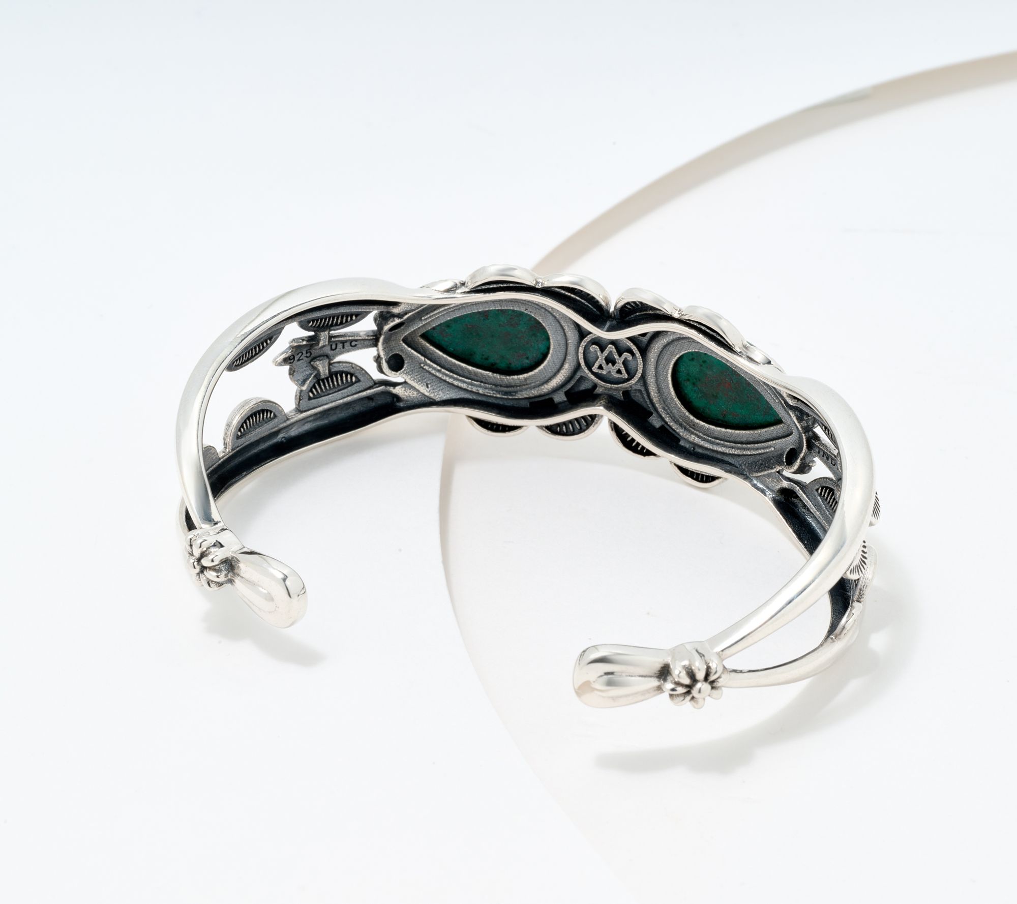 American West Sterling Silver Pear Gemstone Squash Blossom Cuff Bracelet