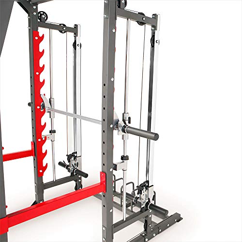 Marcy Pro Smith Machine Weight Bench Home Gym, for the Ultimate Workout- Black & Red
