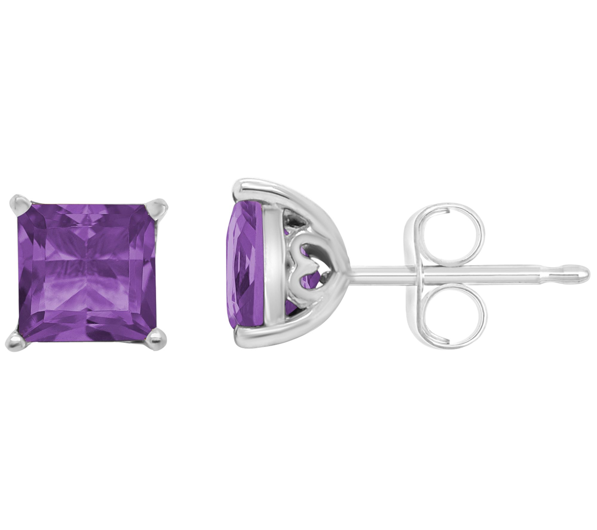 Sterling Silver Princess-Cut Gemstone Stud Earrings