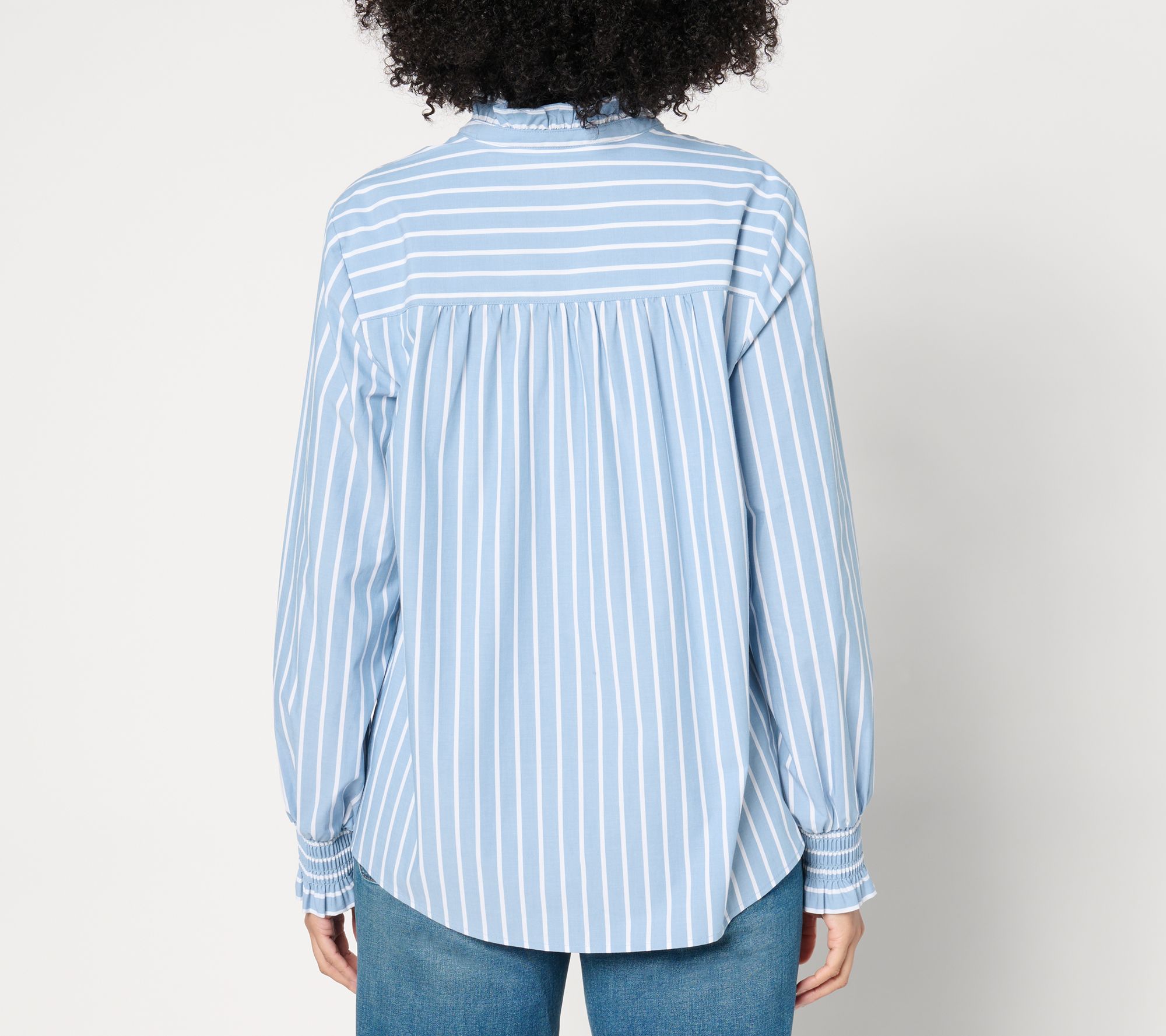 Studio Park x Amy Stran Ruffle Collar Smocked Cuff Henley Shirt
