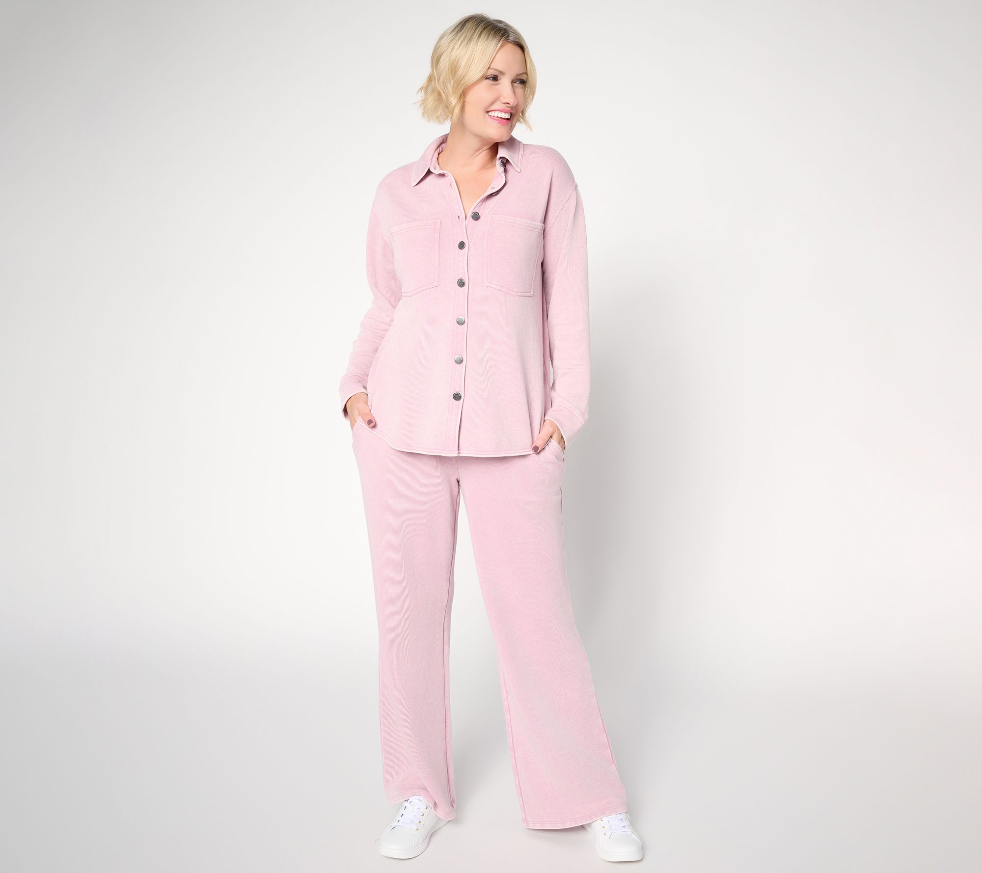 Peace Love World French Terry Button Front Shirt