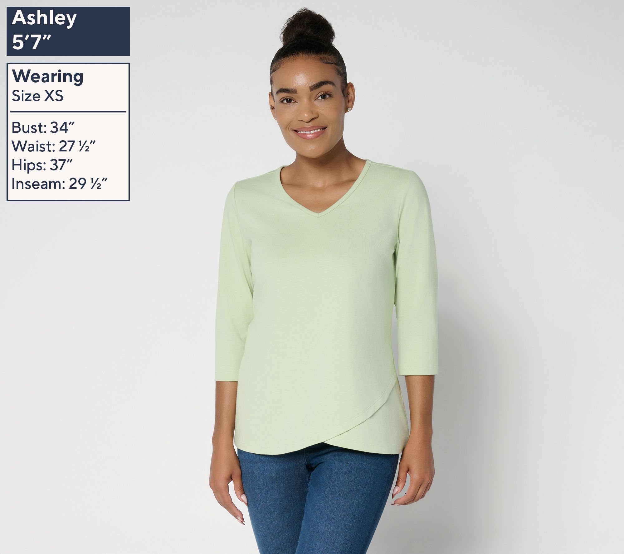 Denim & Co. Essentials Perfect Jersey Ballet Sleeve Tulip Hem Top