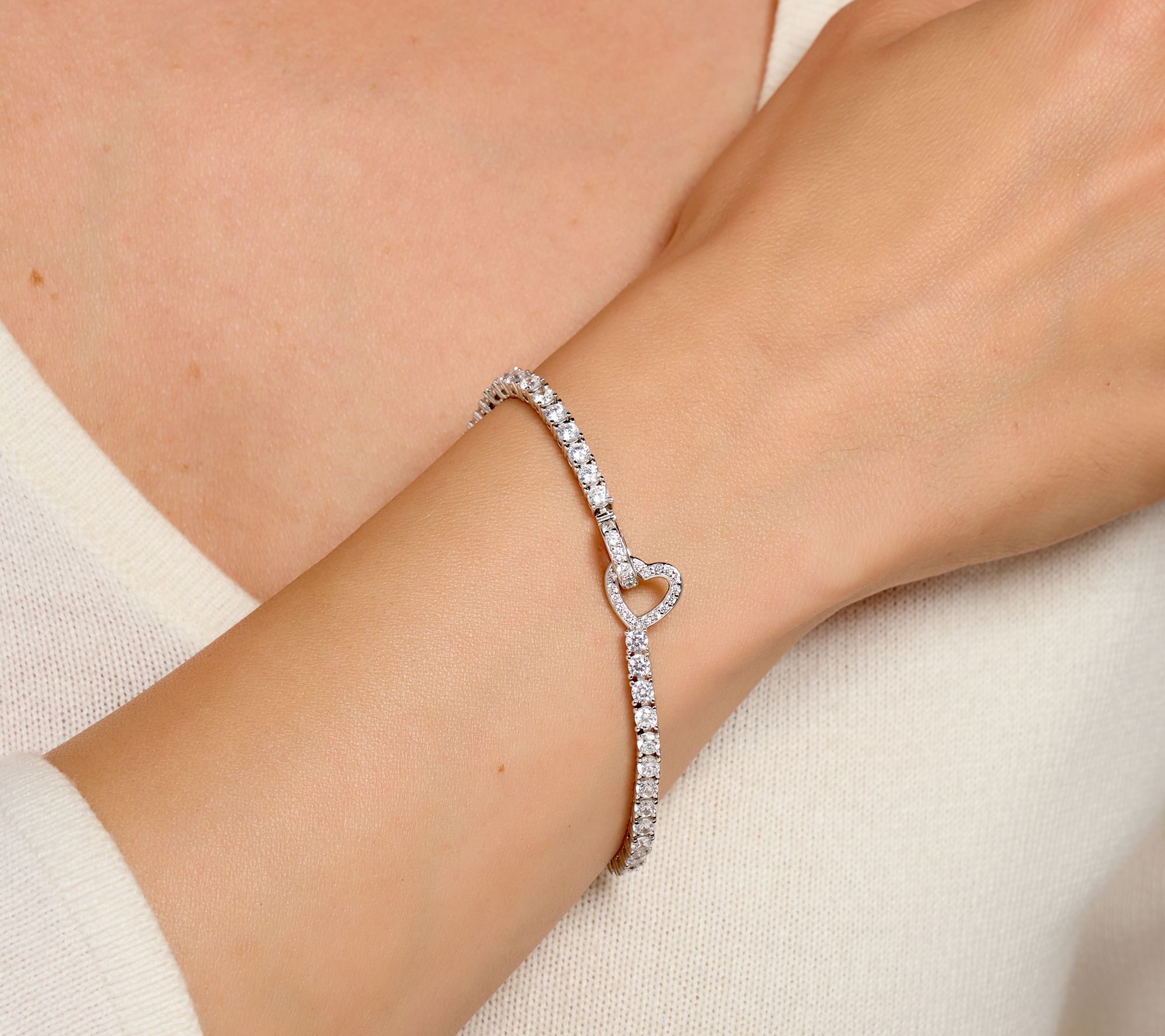 Diamonique Connecting Hearts Tennis Bracelet, Sterling Silver
