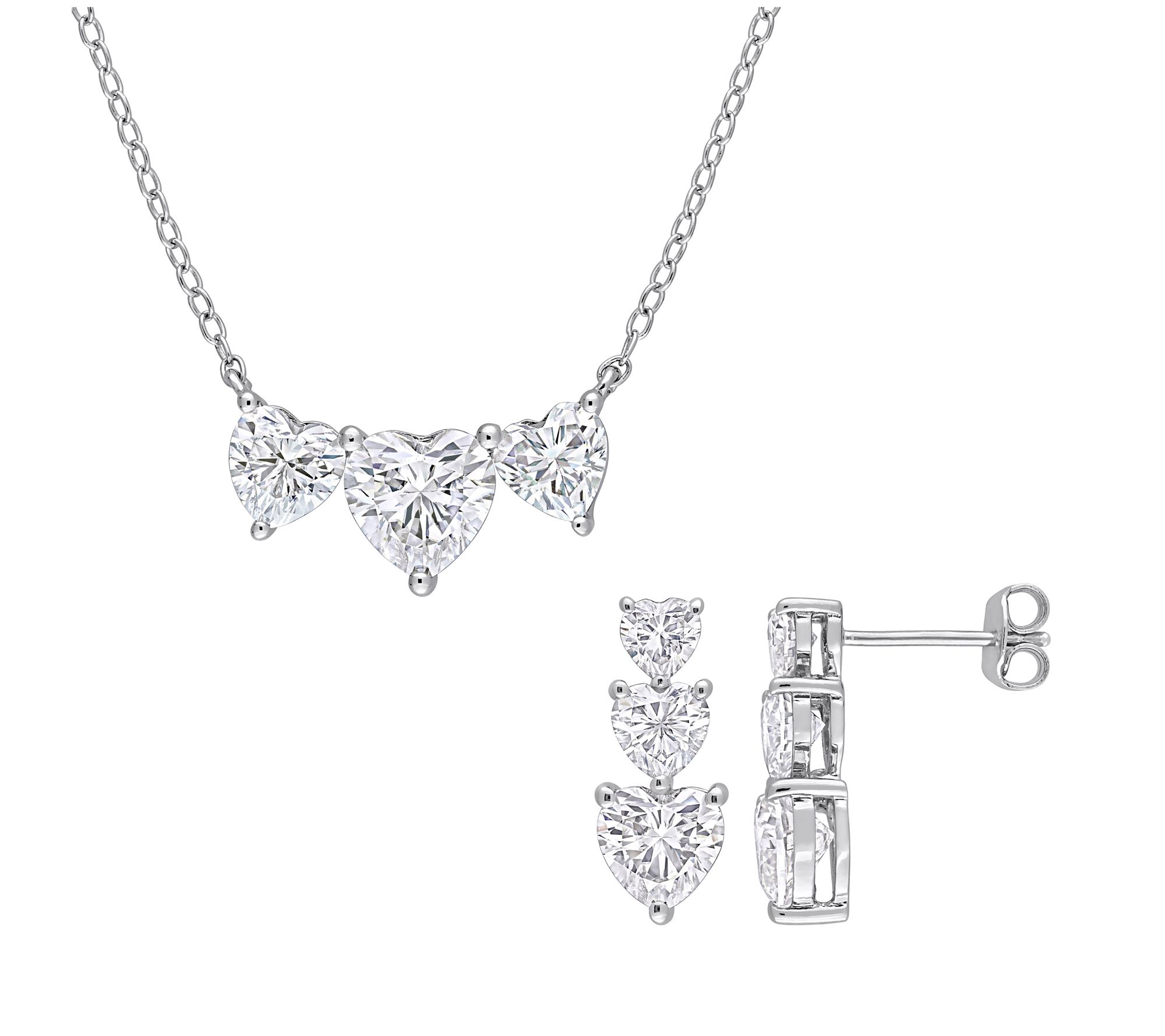MoissanIce Moissanite Heart Earrings & Necklace Set, Sterling