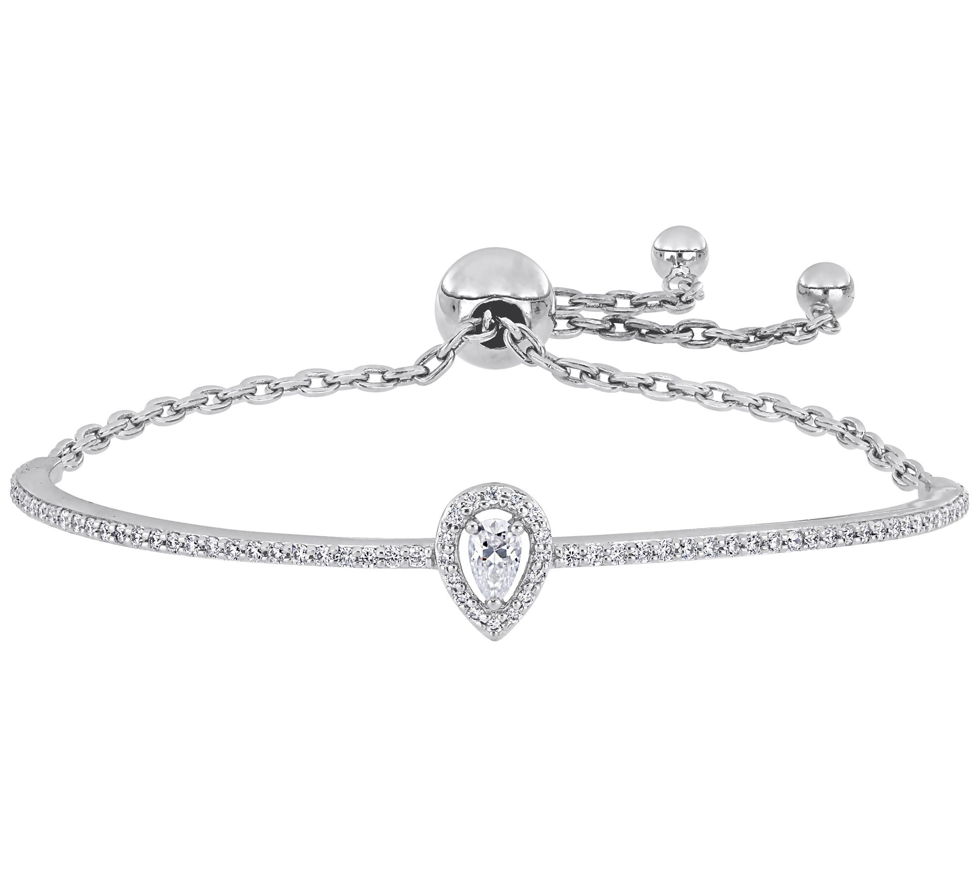 MoissanIce Moissanite 0.75 cttw Pear Halo Bracelet, Sterling