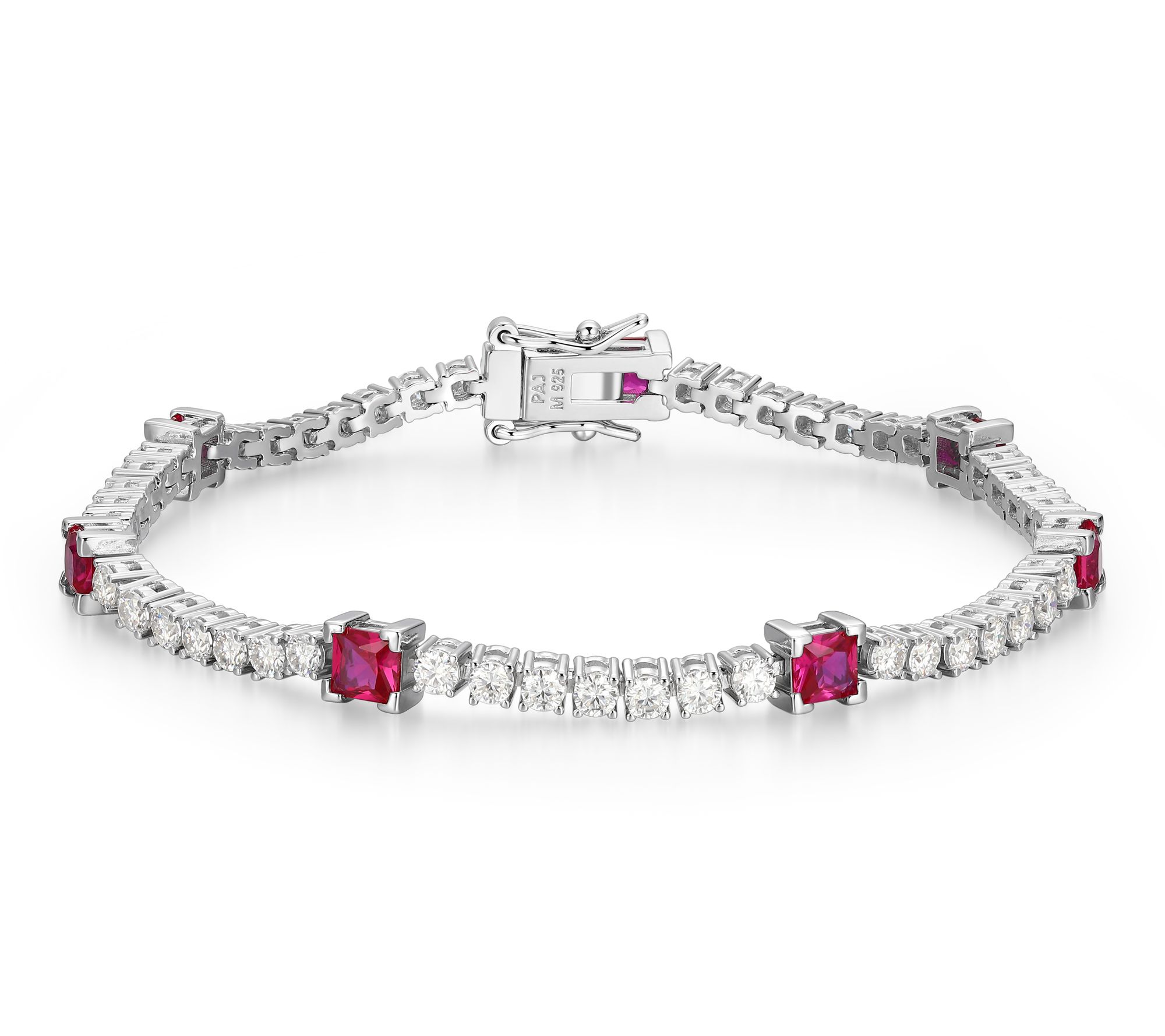 Moissanite & Created Ruby Tennis Bracelet, Sterling Silver