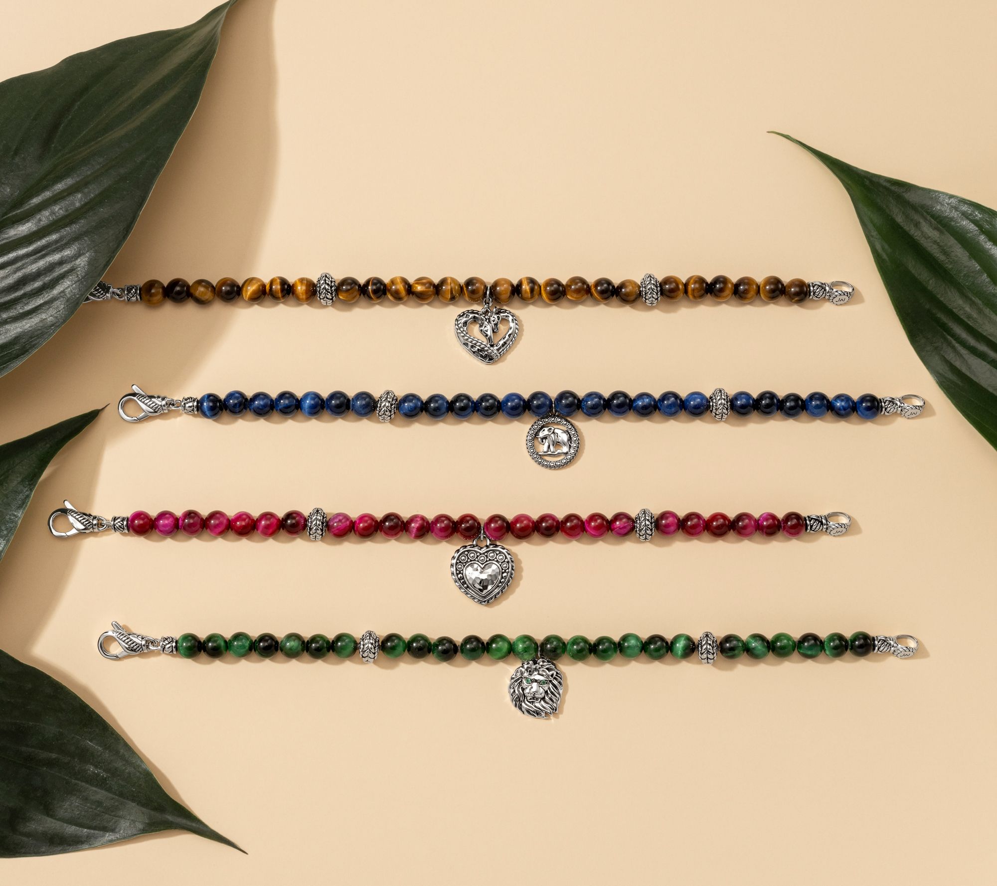 JAI Sterling Silver Figurative Gemstone Bead Charm Bracelet