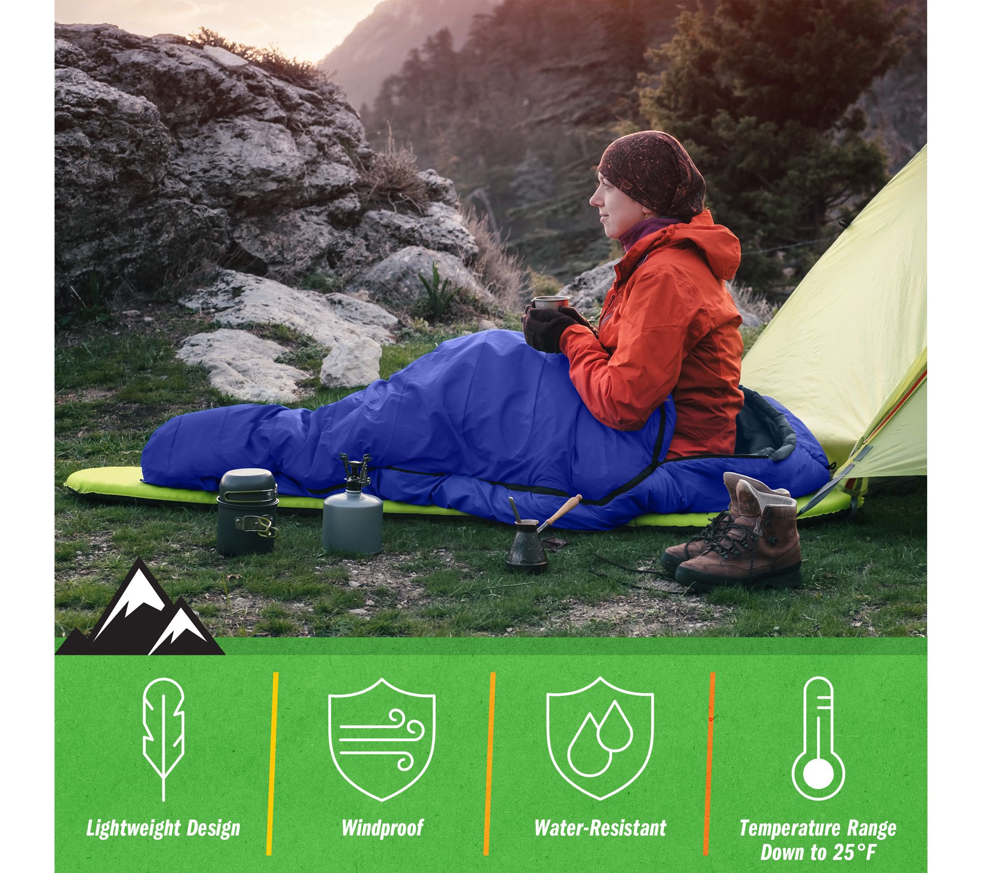 Wakeman Mummy Sleeping Bag Cold Weather Rated 25F Waterproof