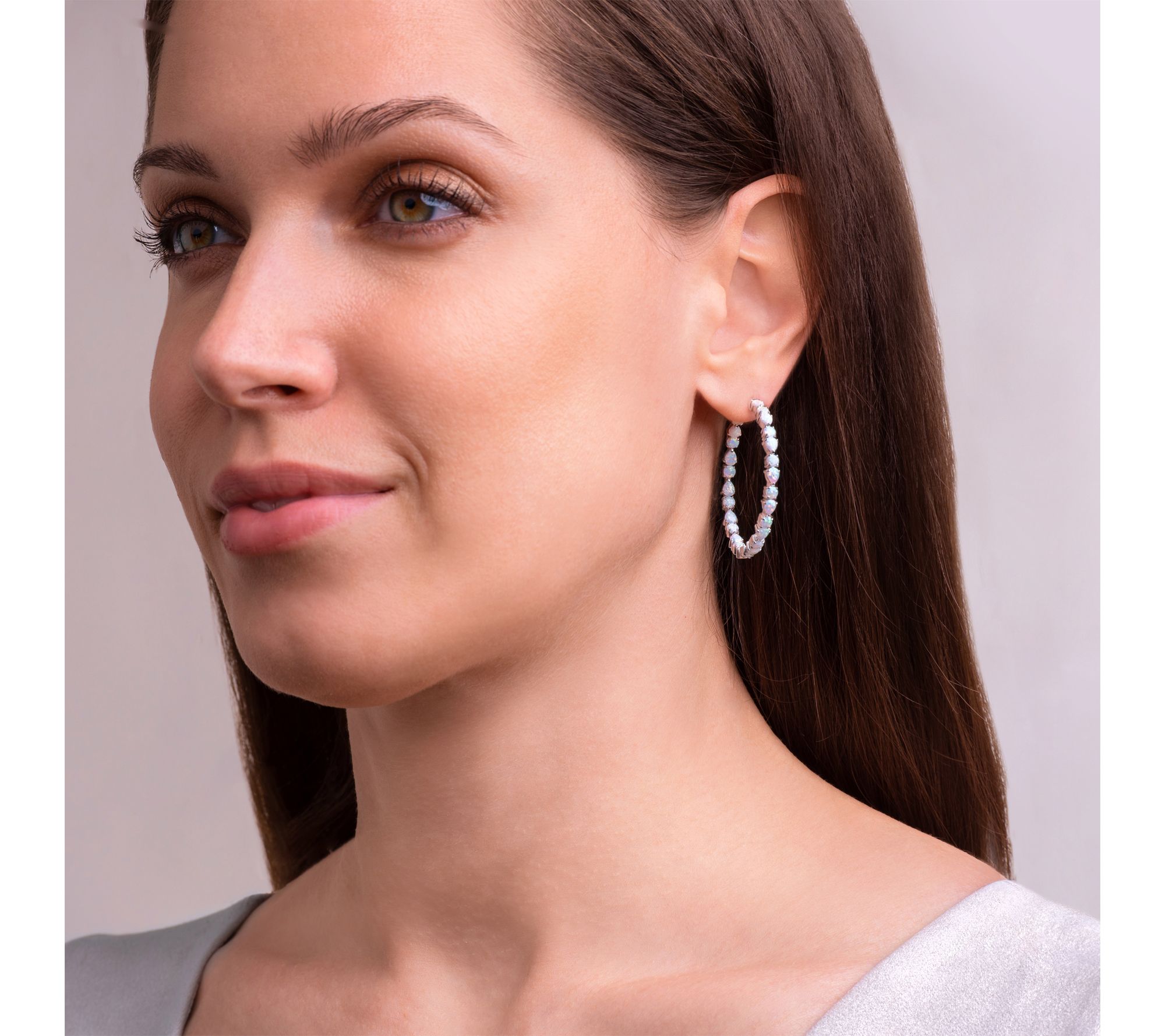 Affinity Gems Opal Hoop Earrings, Sterling Silver