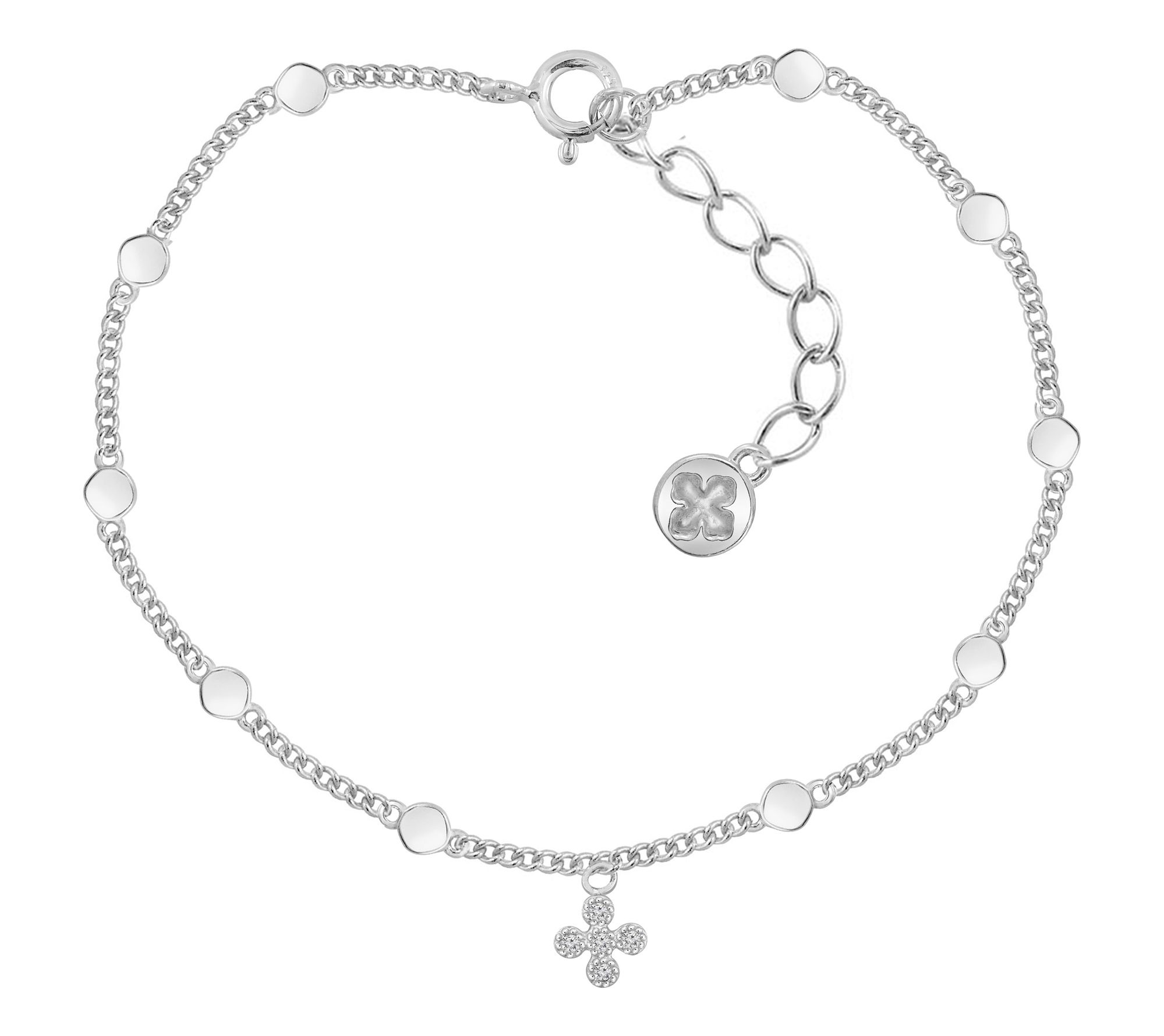 Diamonique Station & Cross Charm Bracelet, Sterling Silver