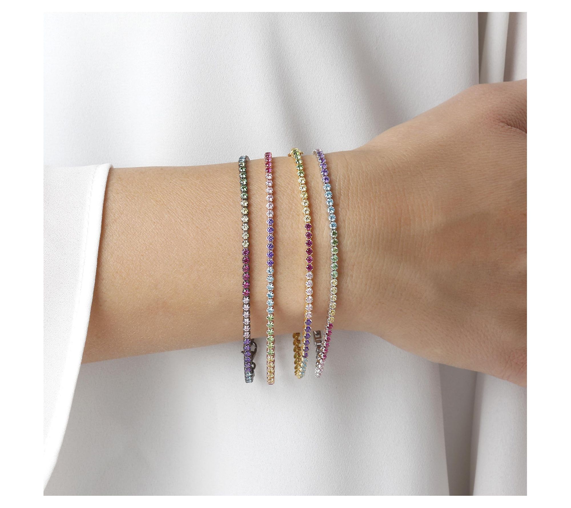 Diamonique Rainbow Tennis Bracelet, Sterling
