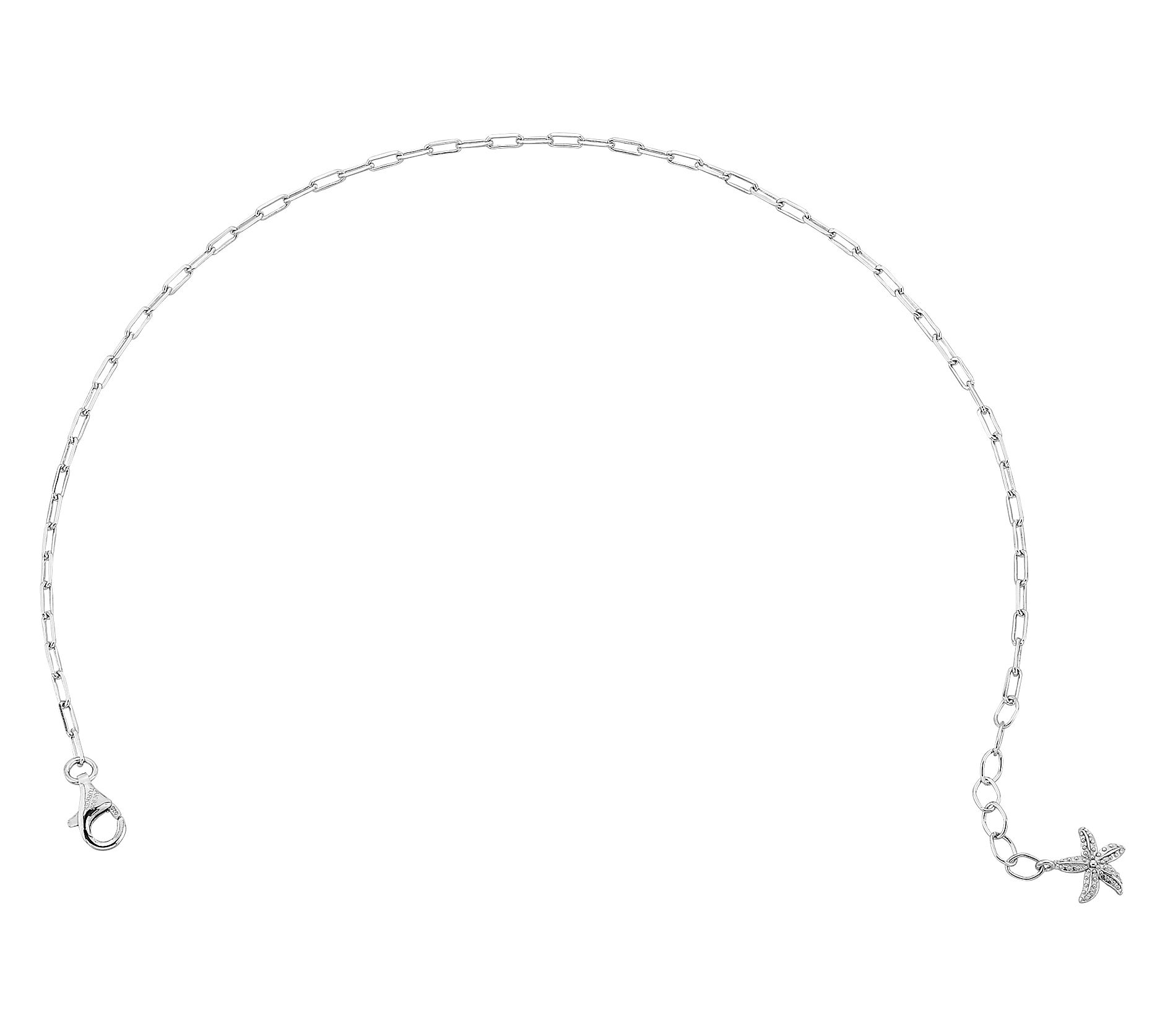 Silver Style Fish Paper Clip Chain Ankle Bracelet, Sterling