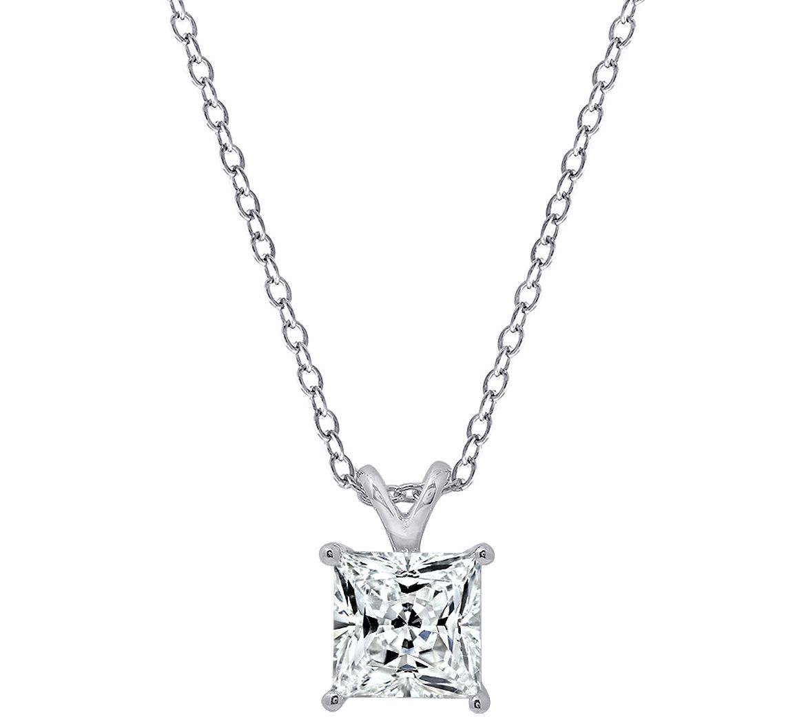 Diamonique Sterling 3.00 cttw Princess-Cut Solitare Necklace