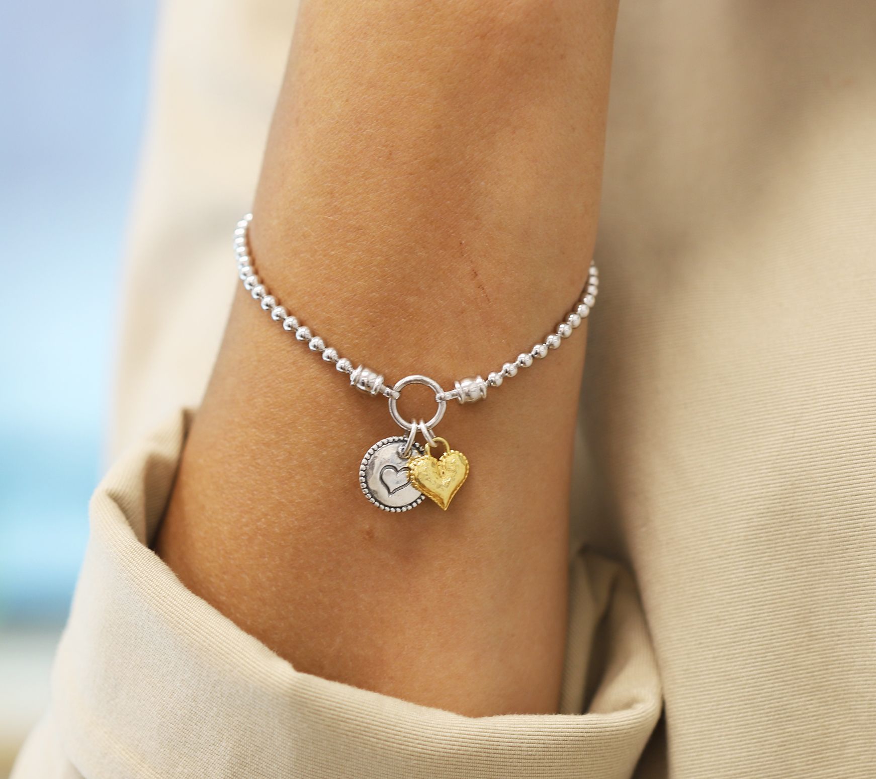 Or Paz Sterling Silver Heart Charm Stretch Bracelet