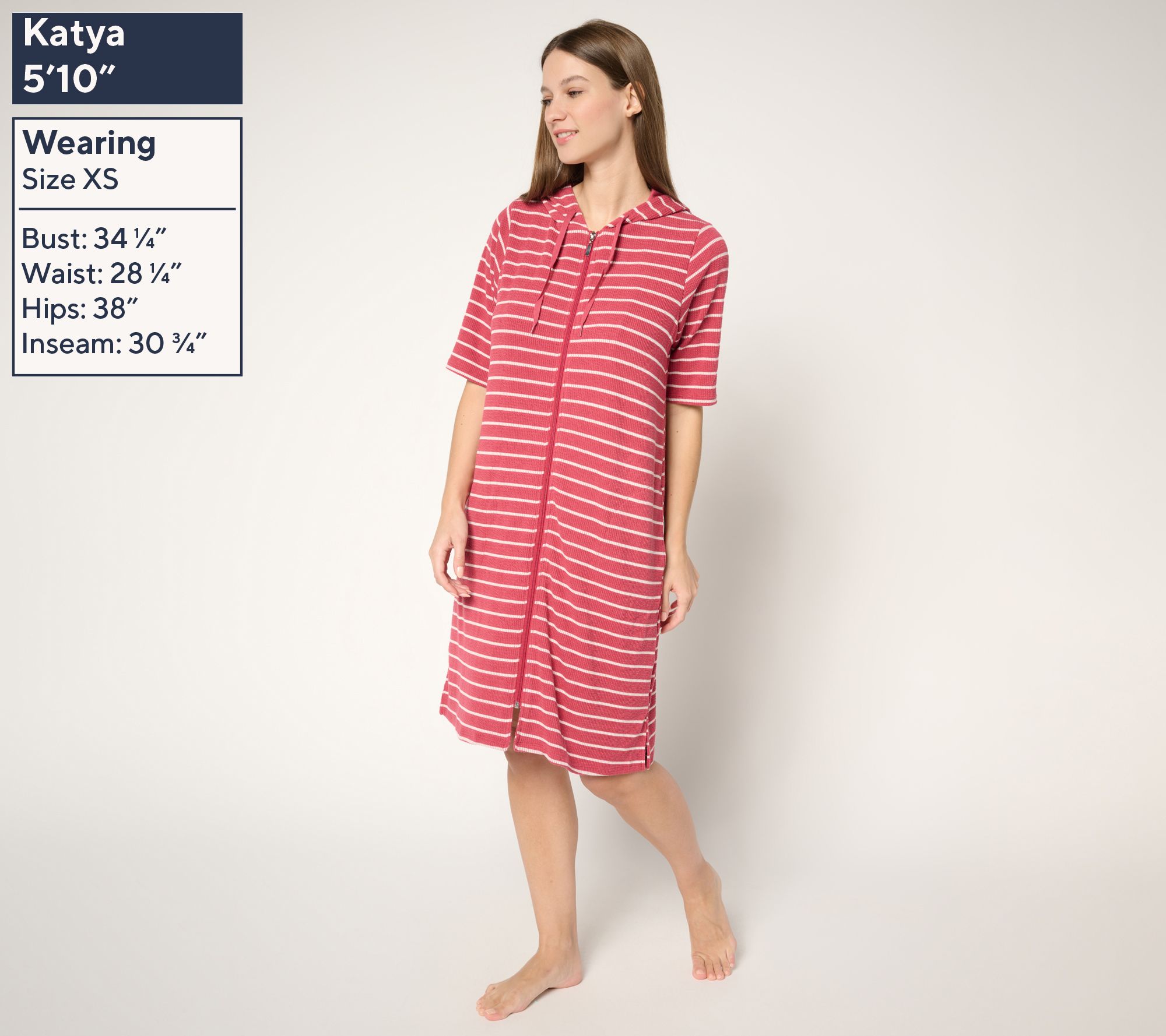 Stan Herman Stripe Double Knit Crinkle Rib Hooded Zip Lounger