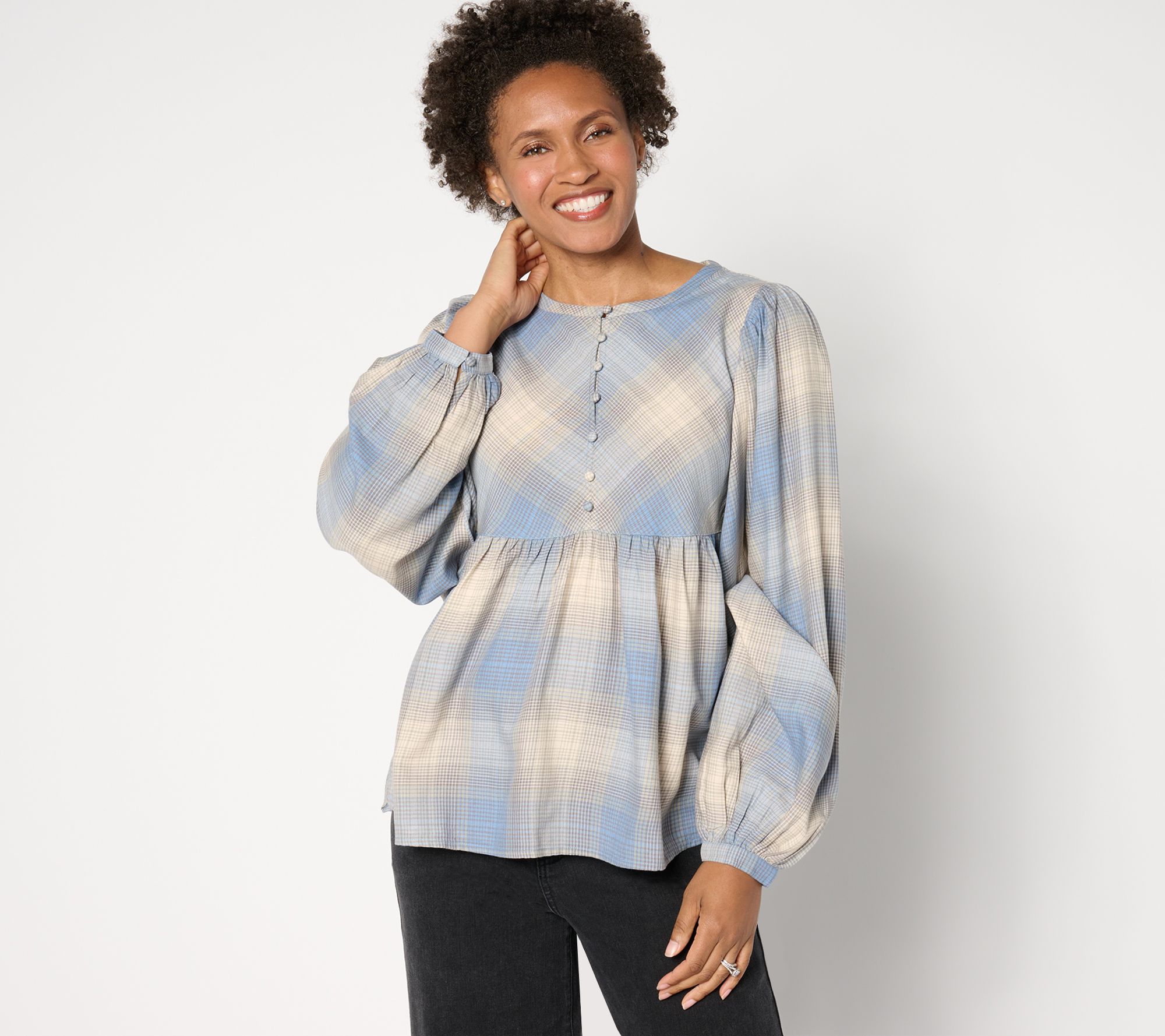 Me by Jennie Garth Ynez Drapey Flannel Blouse with Curve Yoke