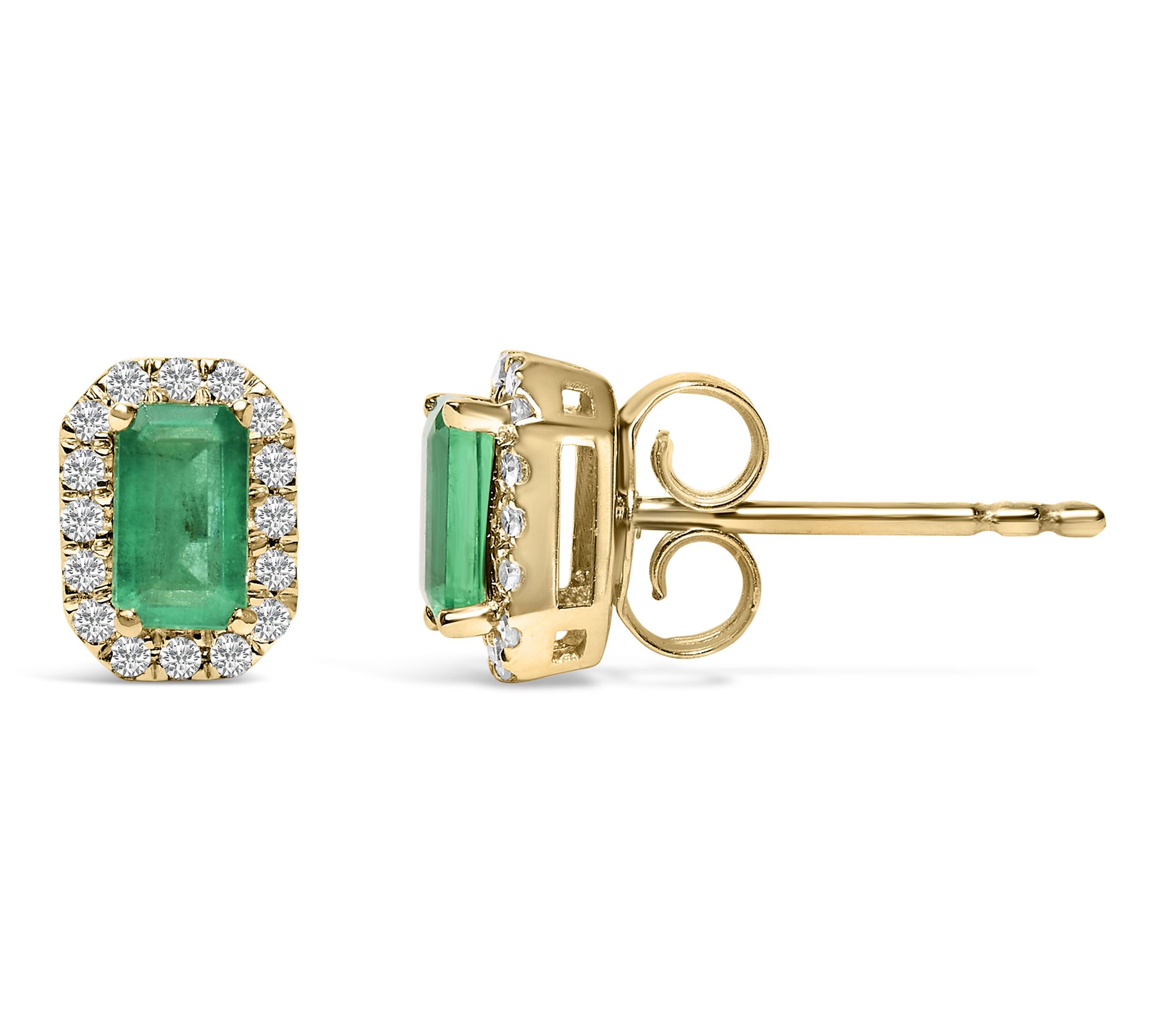 Haus of Brilliance Emerald & Diamond Halo Earrings, 10K Gold