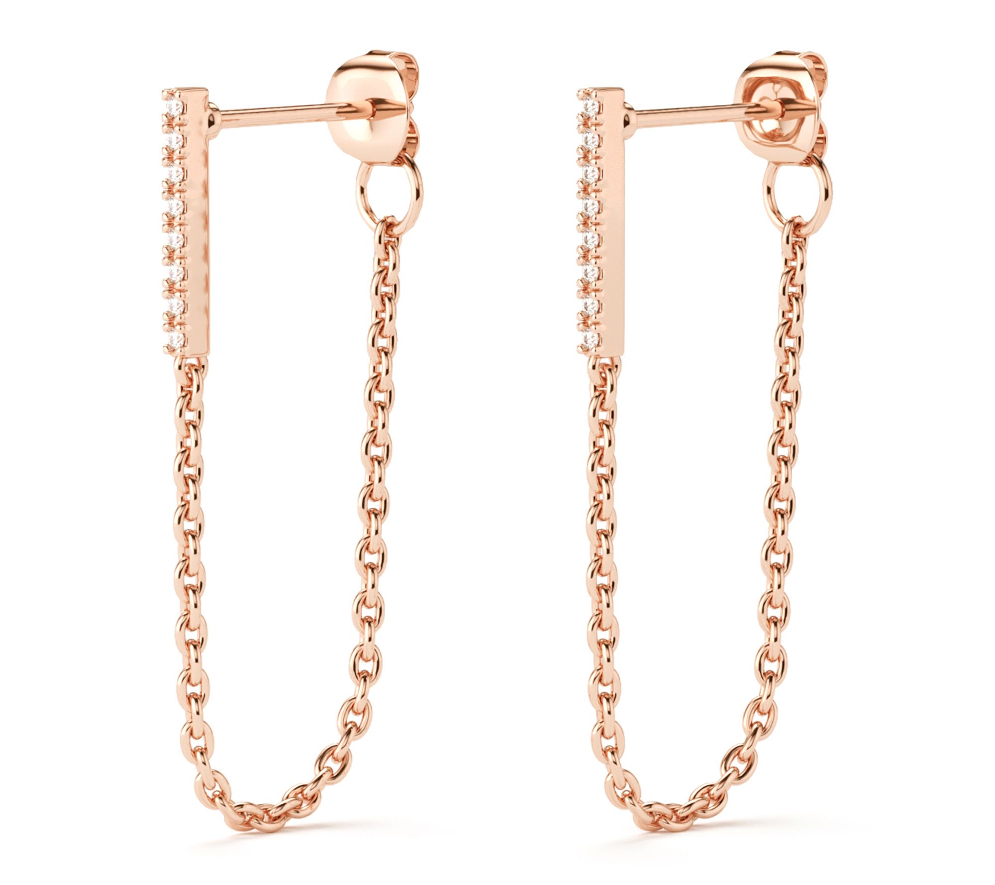 Diamonique 1.60 cttw Bar Chain Earrings, Sterling Silver