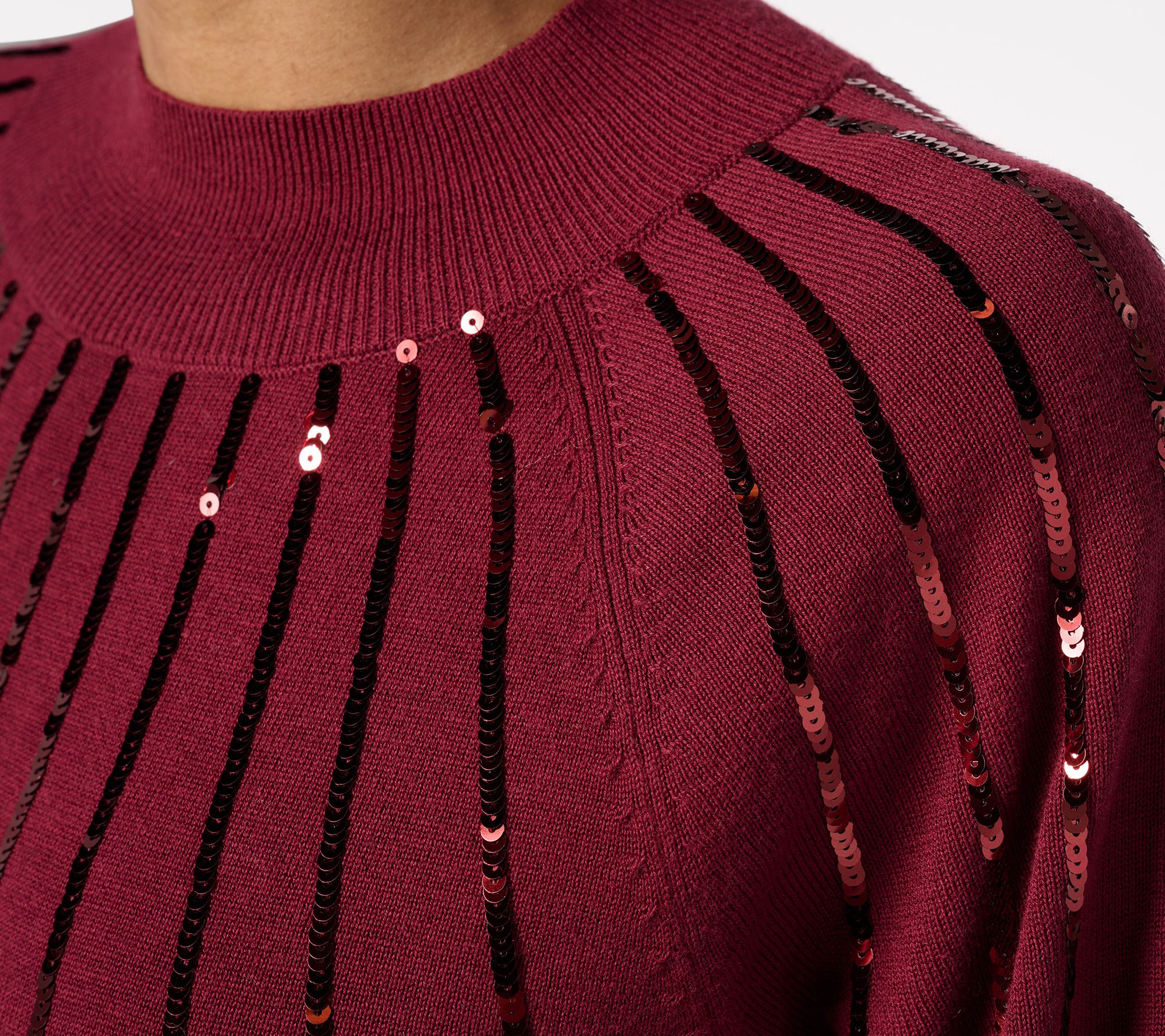 Jingle Belles by Kim Gravel Star Burst Sequin Glam Mock Sweater