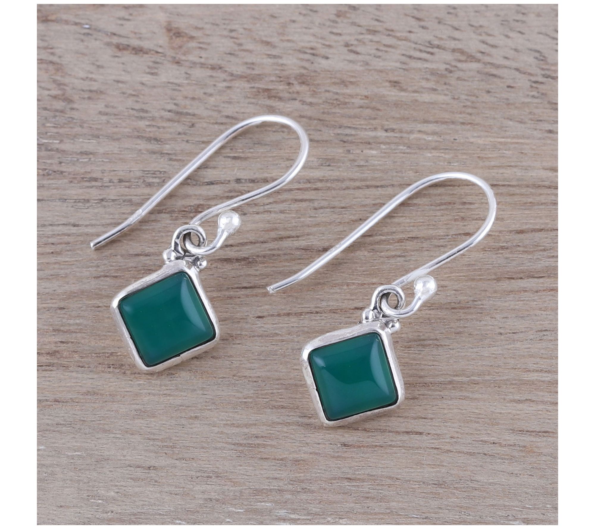Novica Artisan Crafted Sterling Green Onyx Dangle Earrings