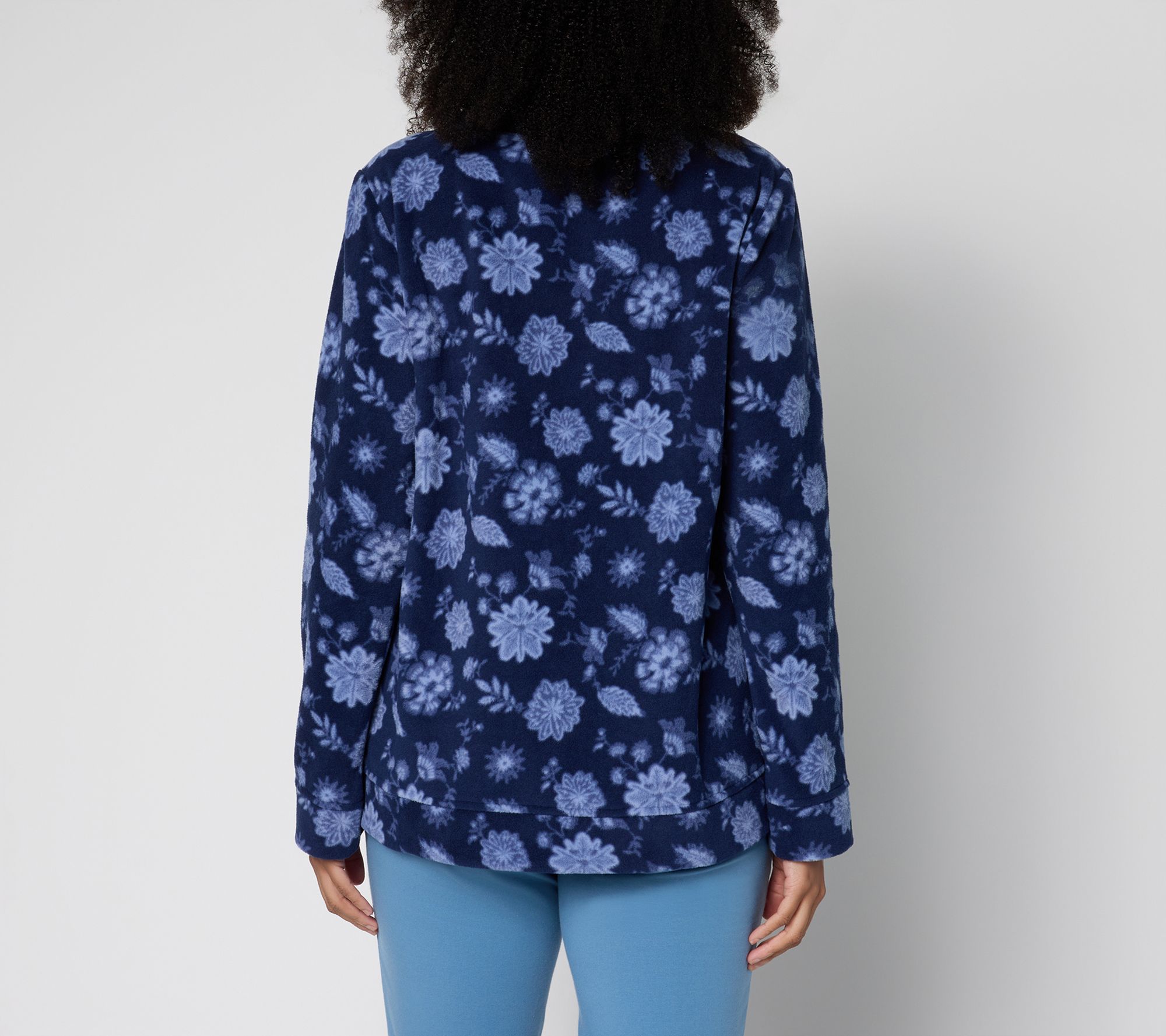 Denim & Co. Printed or Solid Fleece Funnel Neck Top