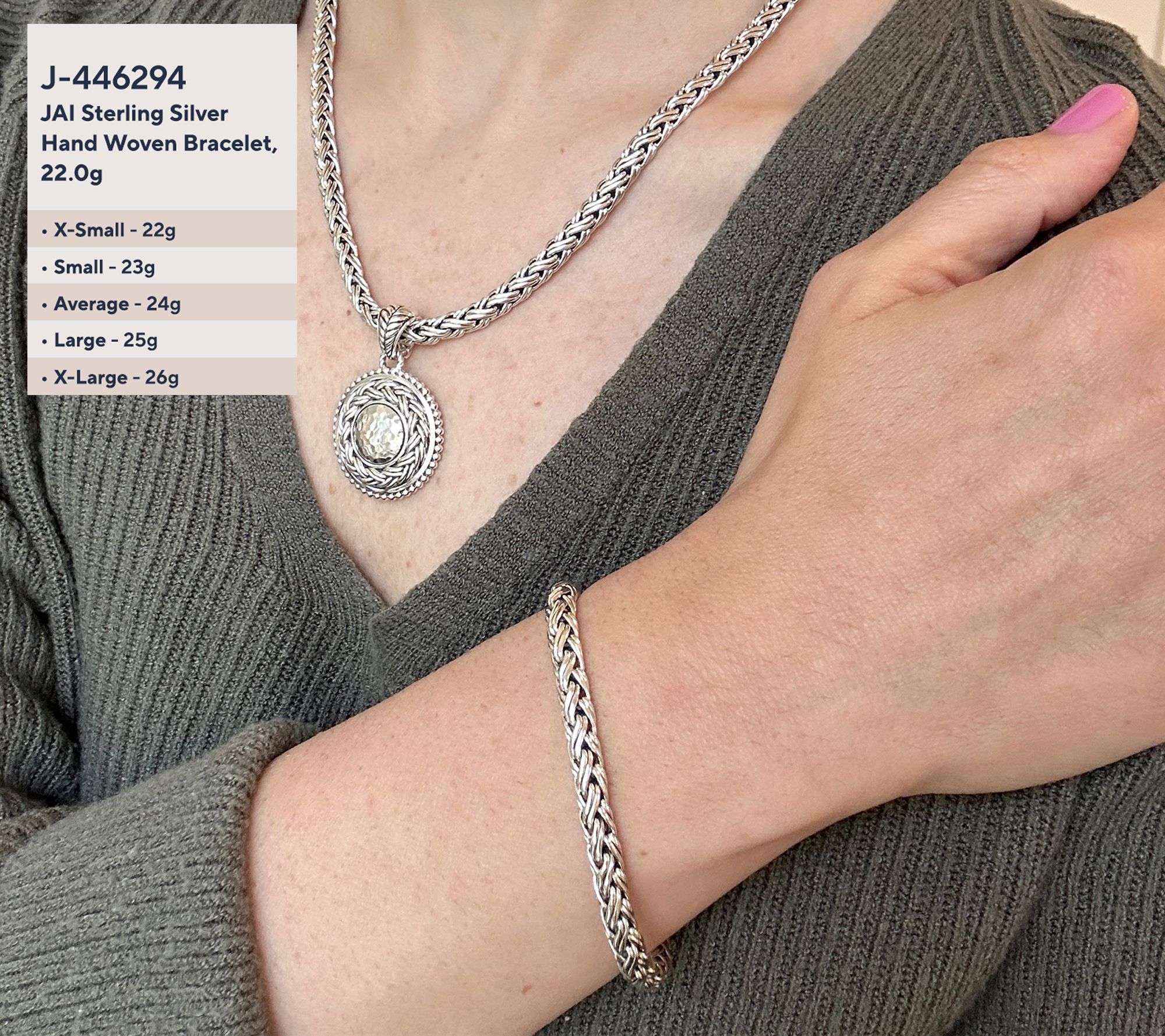 JAI Sterling Silver 5.3mm Handwoven Legacy Chain Bracelet, 22.0g
