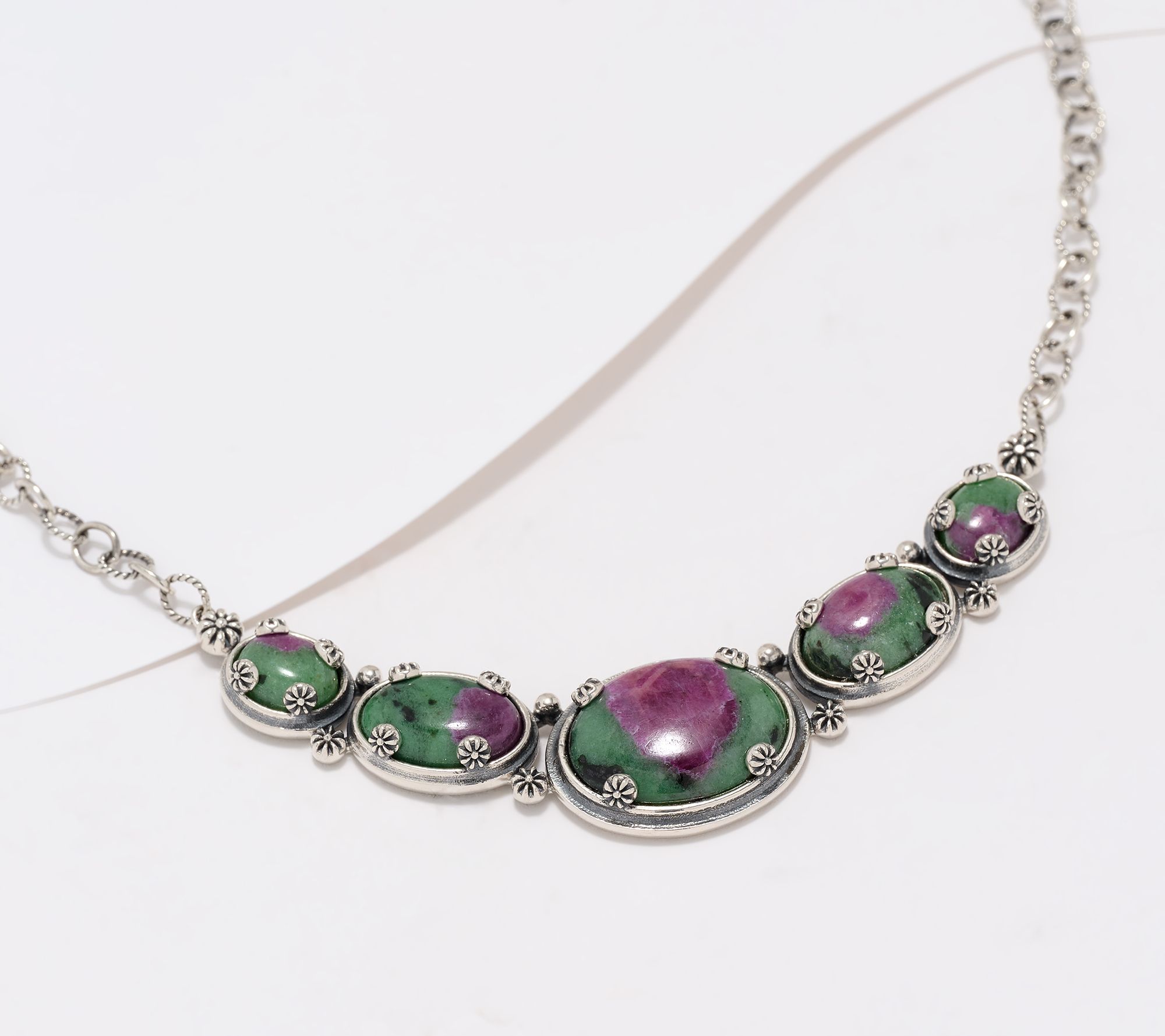 American West Sterling Silver Oval Gemstone Crescent Necklace