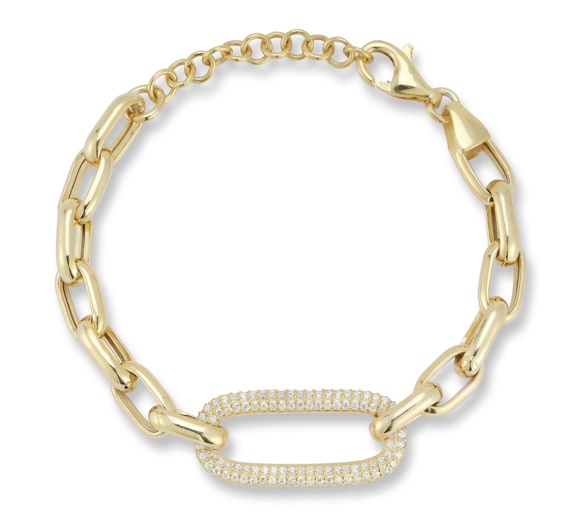 Sterlina Silver Pave Elongated Oval Link Bracelet, Sterling