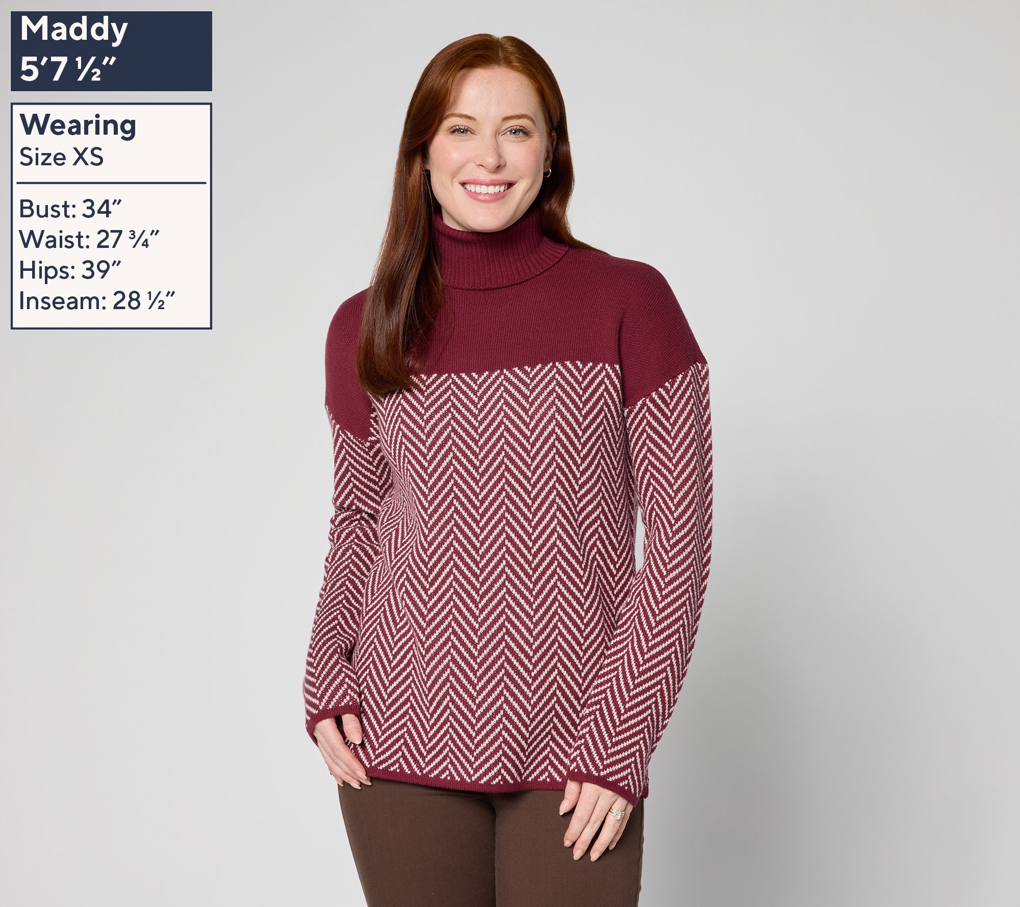 Belle by Kim Gravel Herringbone Colorblock Turtleneck