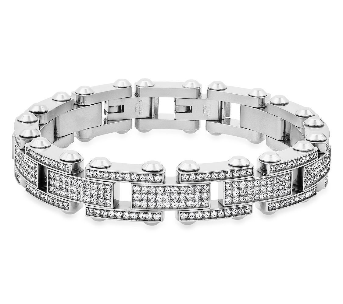 Steel By Design Men's Stainless Steel Pave LinkBracelet