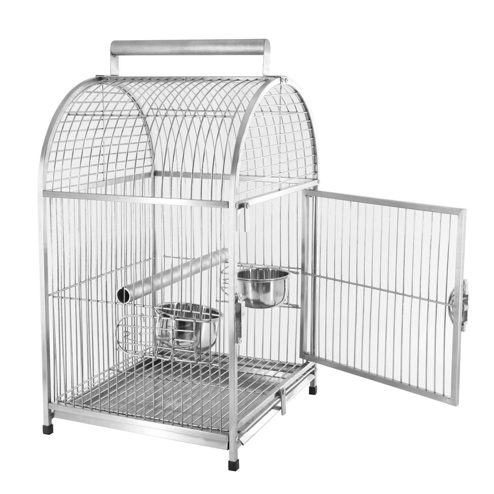 Pawhut 25x22 Dome Top Stainless Steel Parrot Travel Cage Bird Cage Carrier with Handle Perch