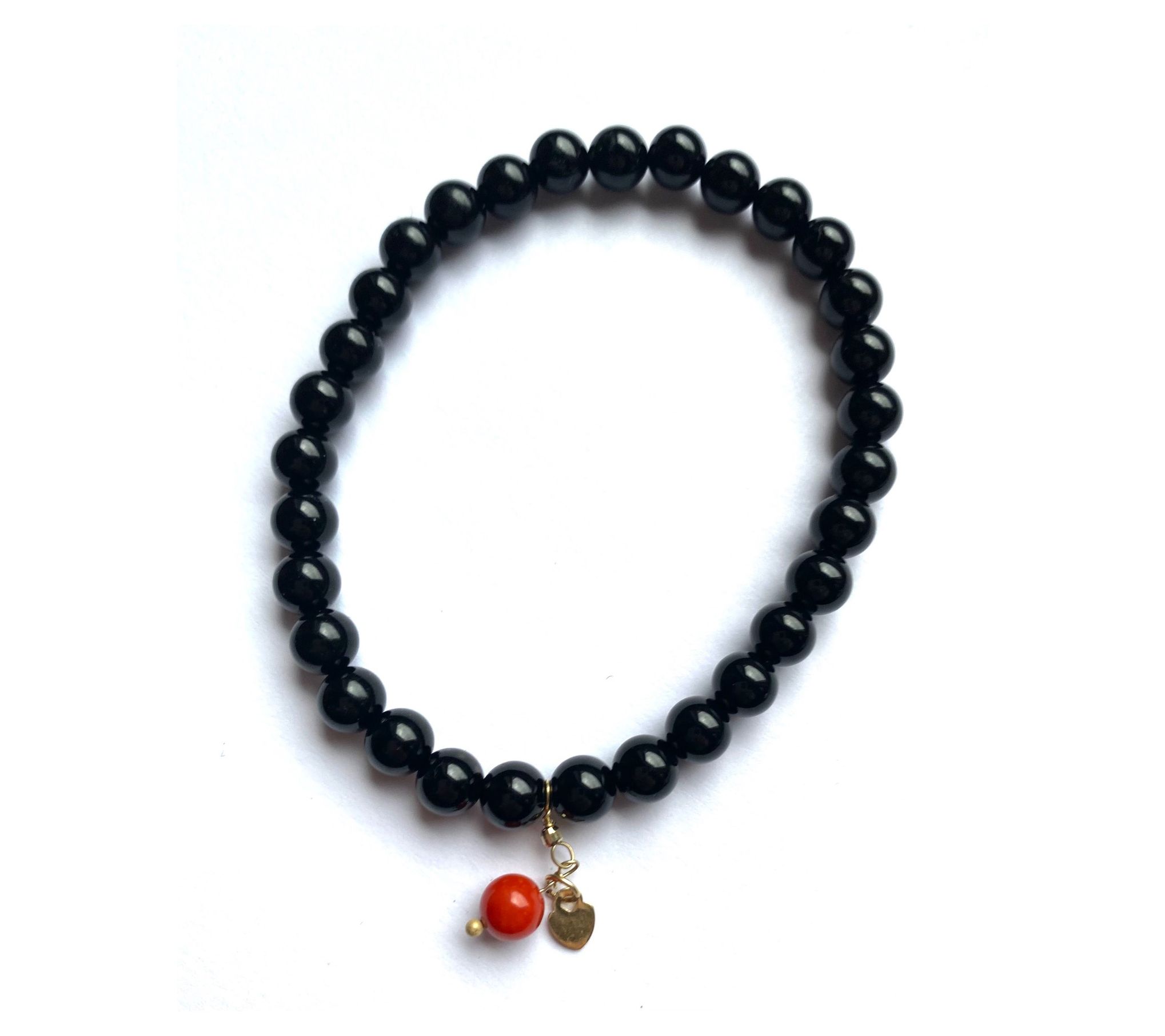 Alkeme 10K Gold Onyx & Coral Charm Stretch Bracelet