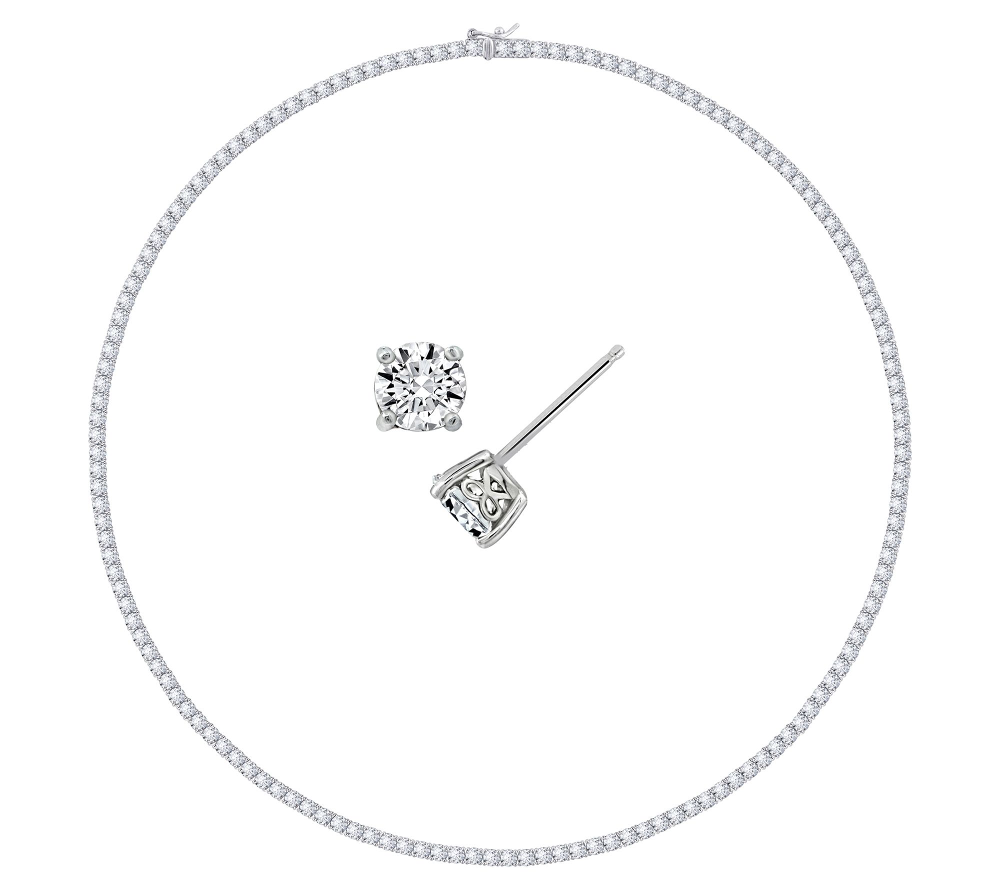 Diamonique 16.10 cttw Necklace & Earrings Set,Sterling Silver