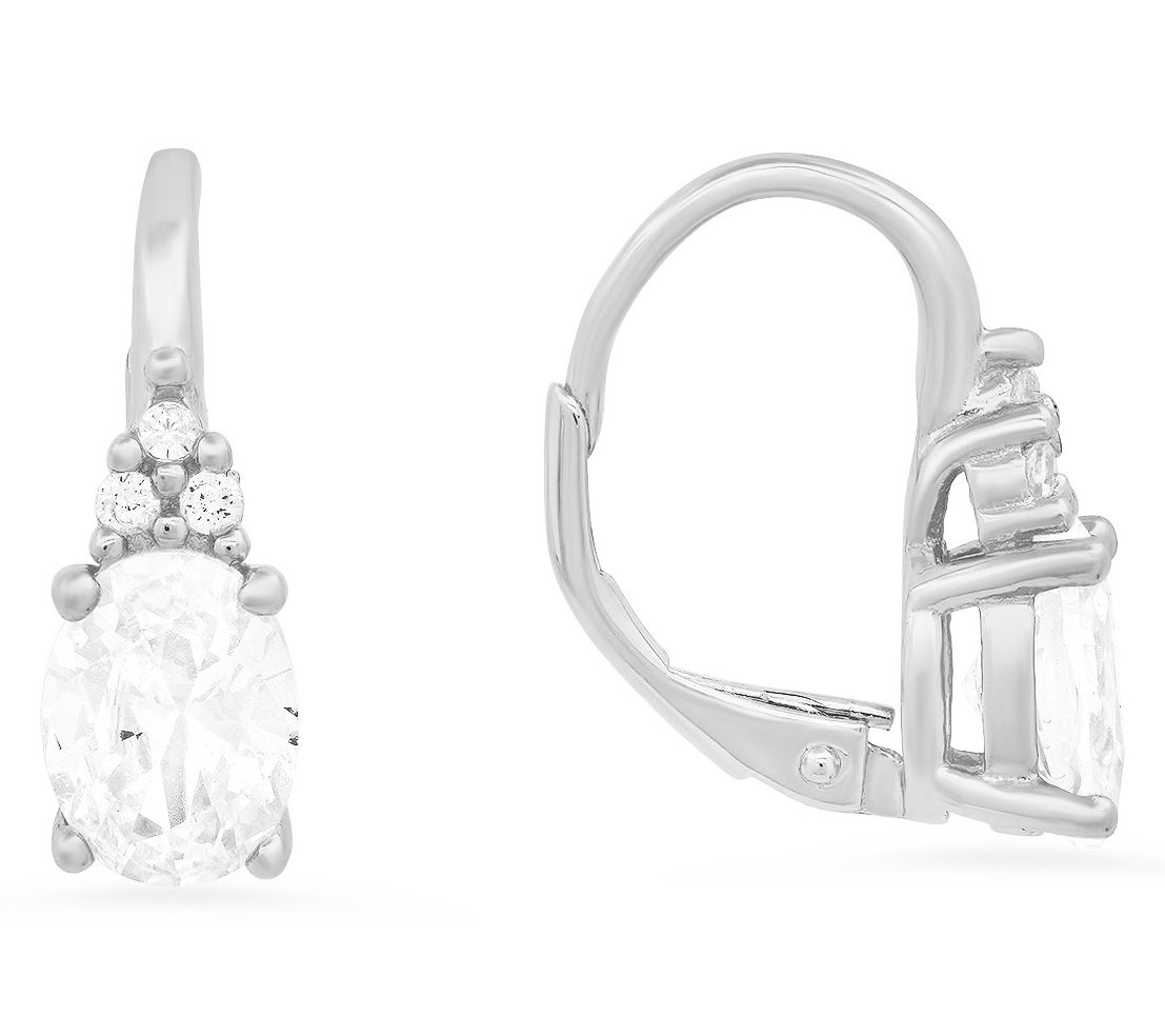 Diamonique Oval-Cut Leverback Earrings, Sterling Silver