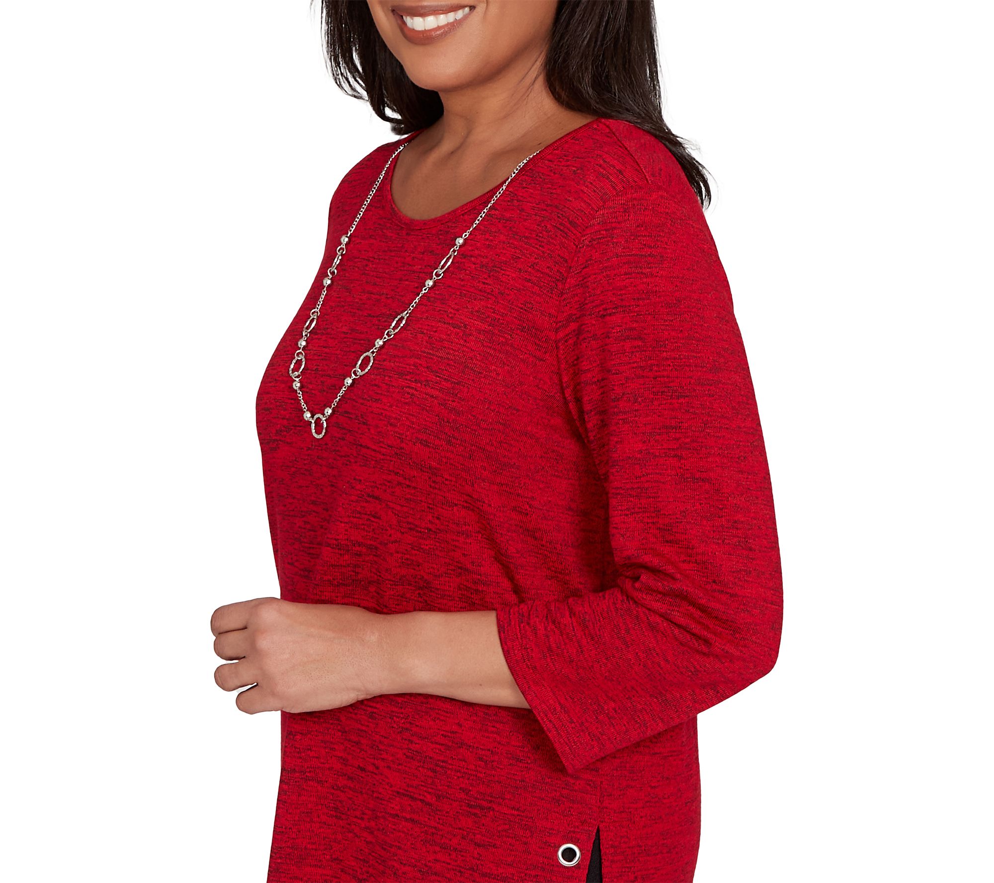 Alfred Dunner Petite Melange Side Button Top with Necklace