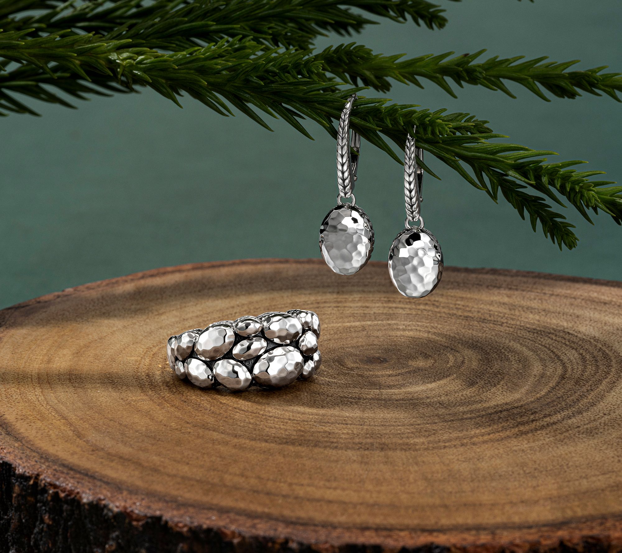 JAI Ireland Sterling Silver Hammered Cobblestone Earrings