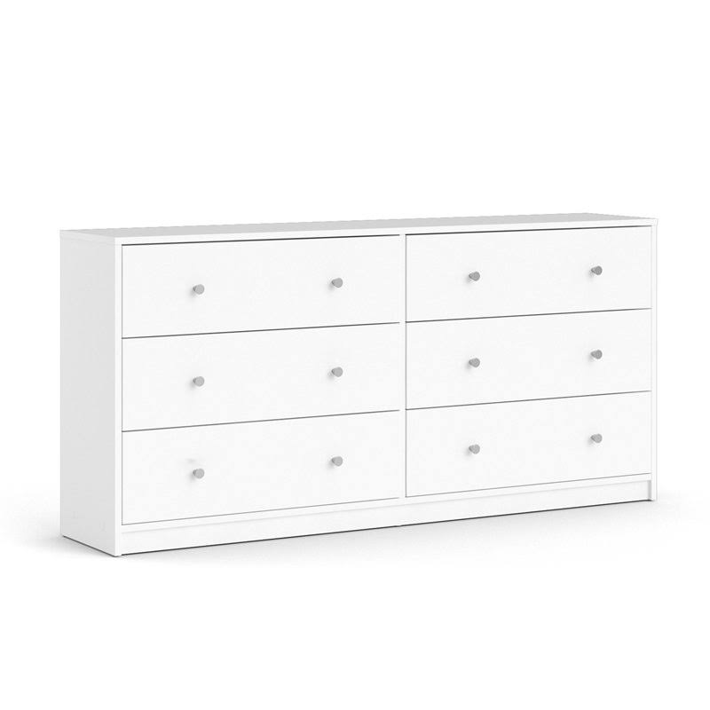 Levan Home Contemporary Wide 6 Drawer Double Bedroom Dresser in White