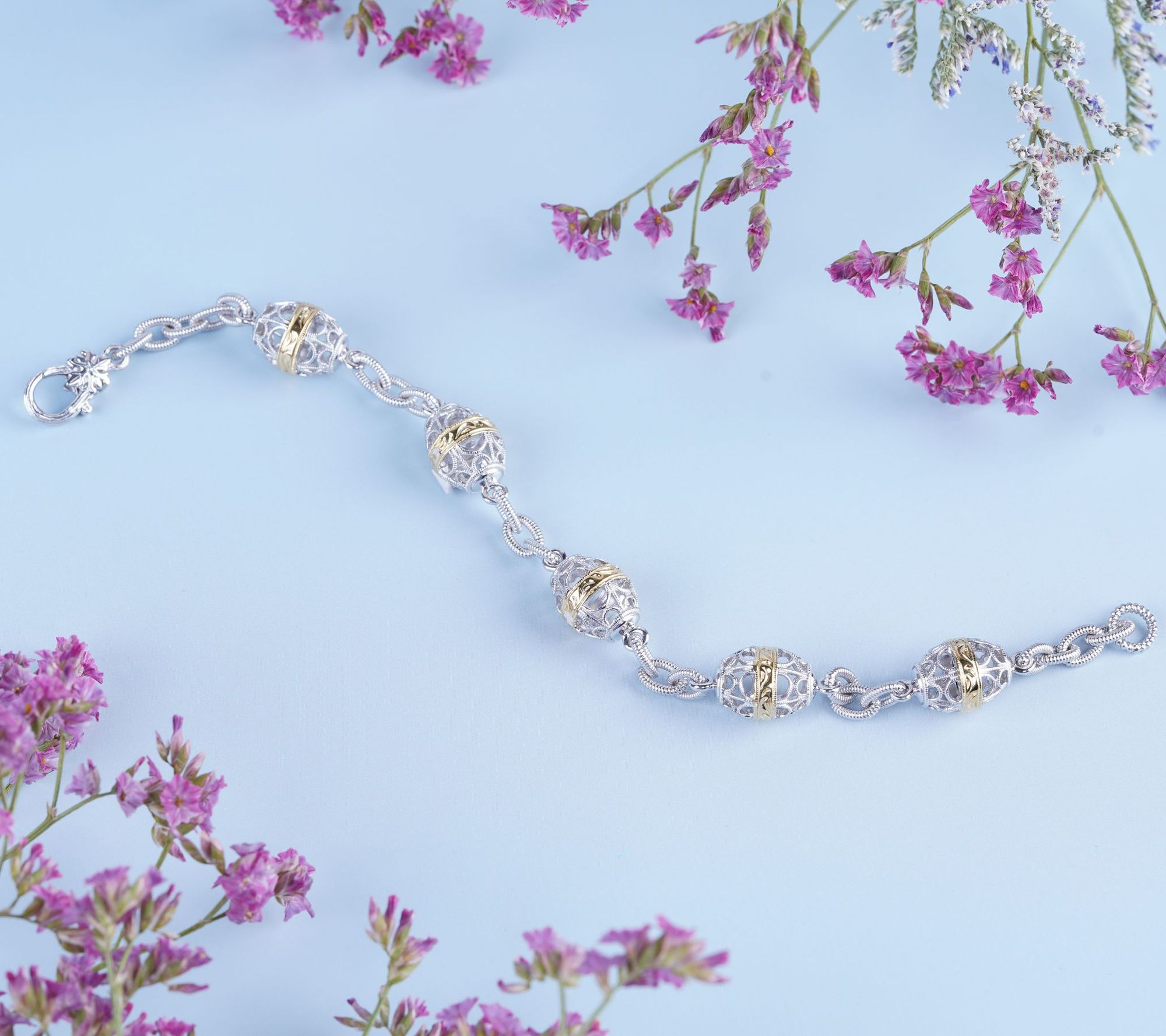 Ariva Sterling Silver & 18K Gold Clad Station Bracelet