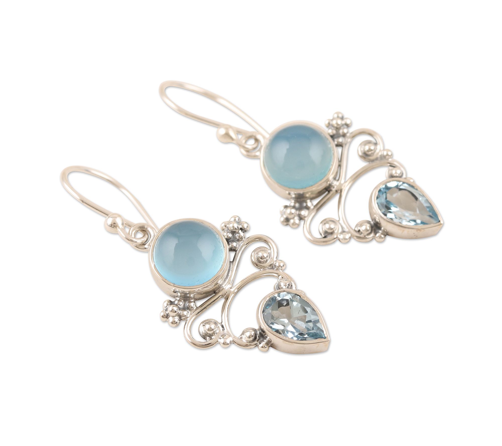 Novica Artisan-Crafted Sterling Chalcedony & Topaz Earrings