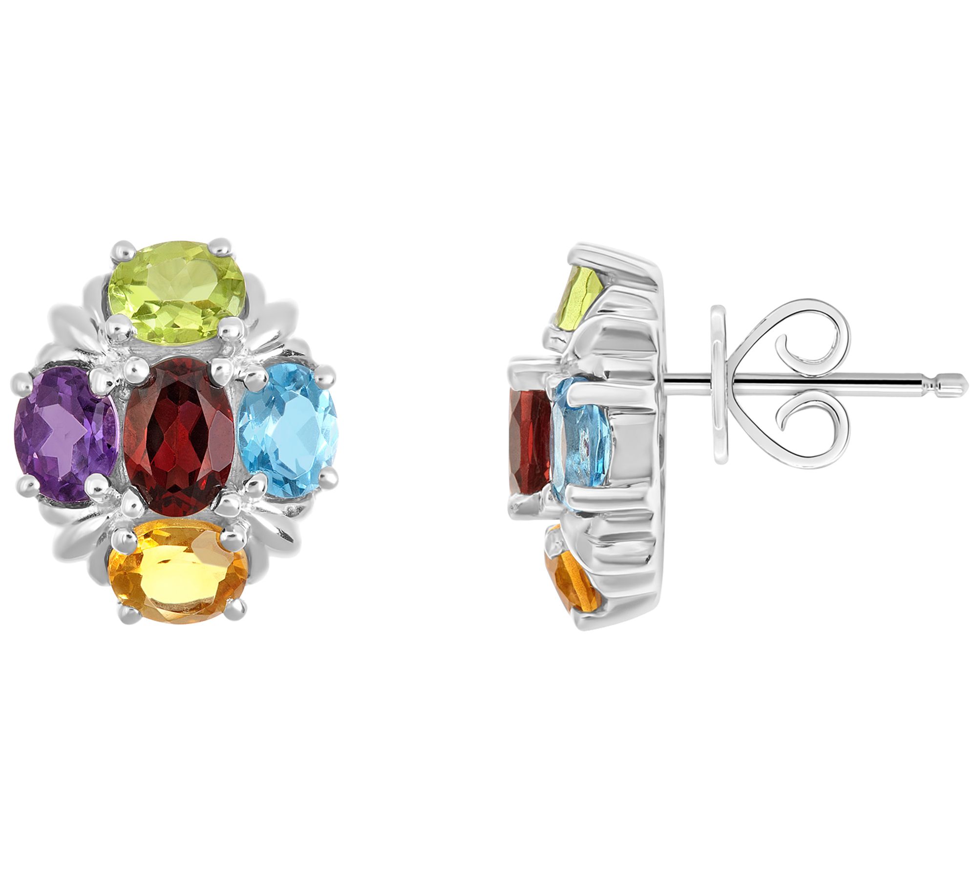Sterling 2.55 ct tw Multi-Gemstone Cluster Earrings