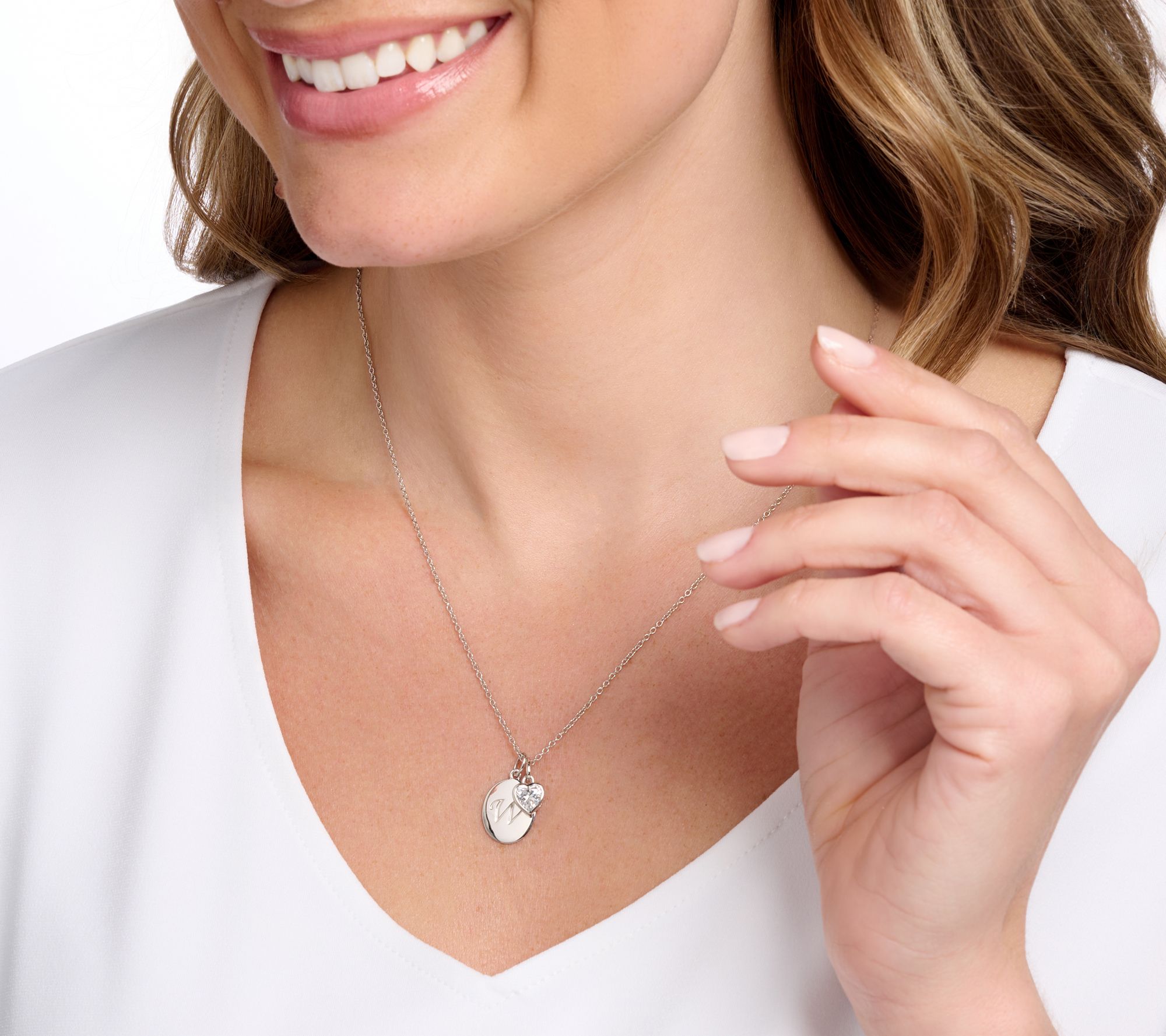 Diamonique Classics Initial Charm Necklace, Sterling Silver