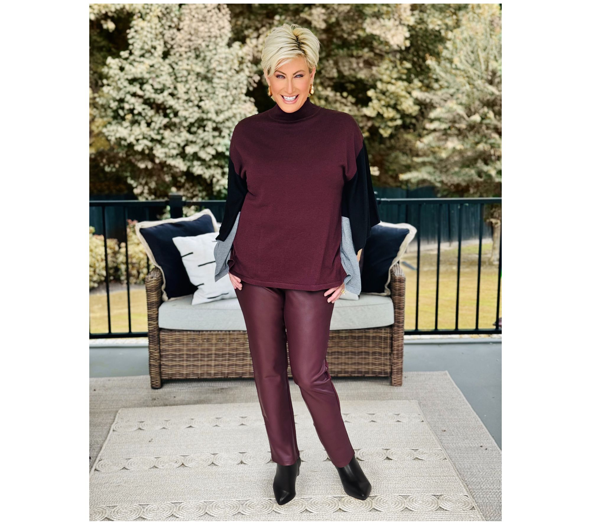 Belle by Kim Gravel Regular Faux Leather Front, Ponte Back Pant