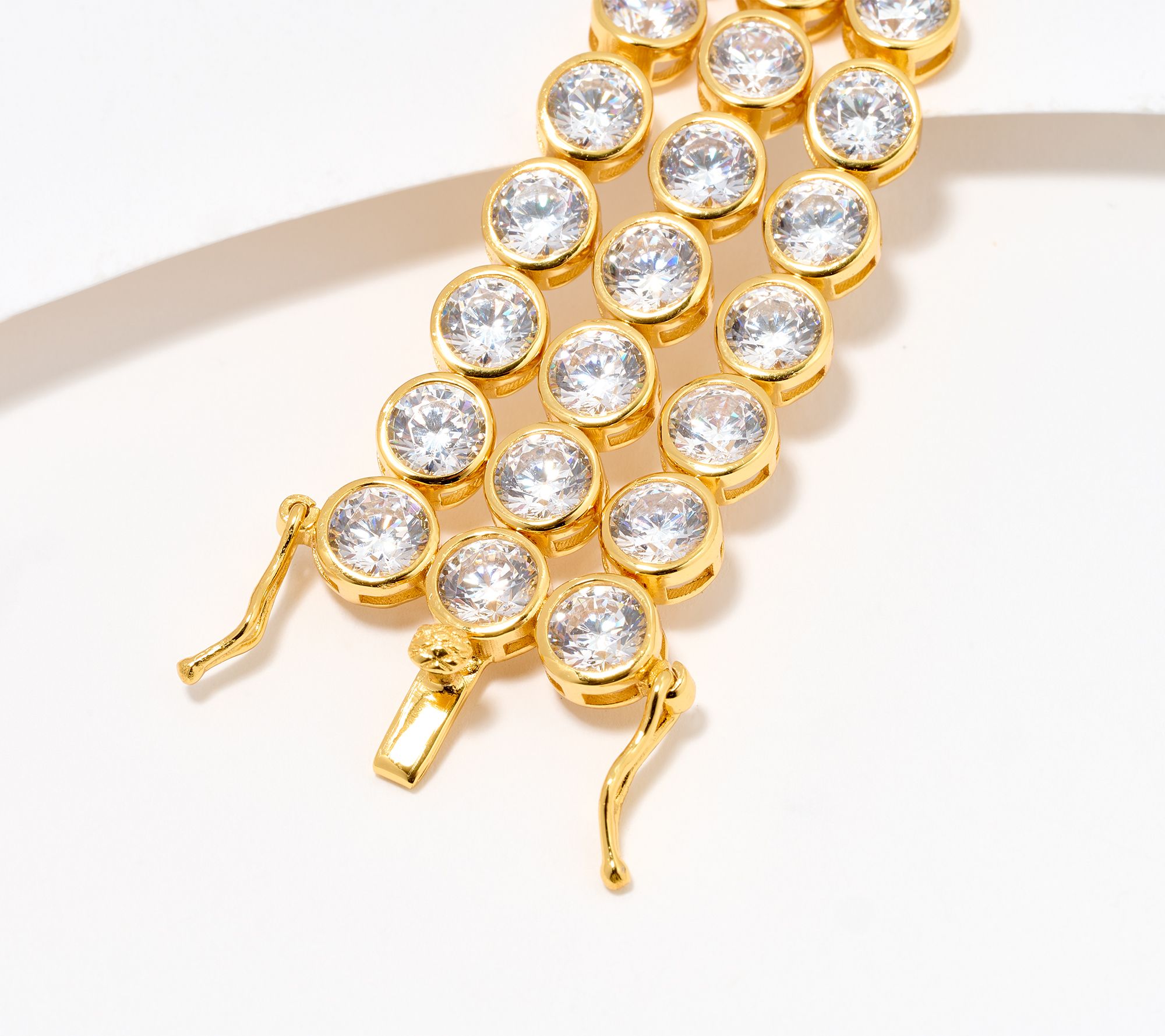 Diamonique Triple Strand Bezel Set Bracelet, Sterling Silver