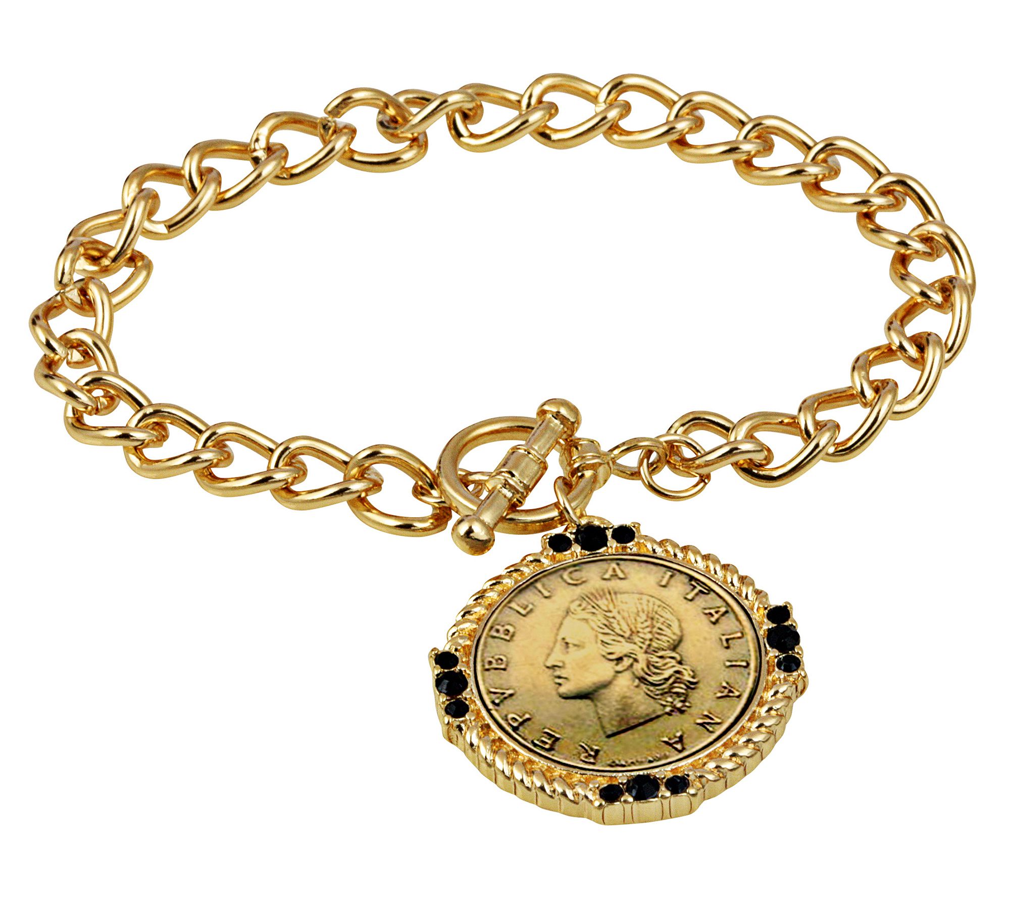 American Coin Italian 20 Lira Coin Toggle Bracelet