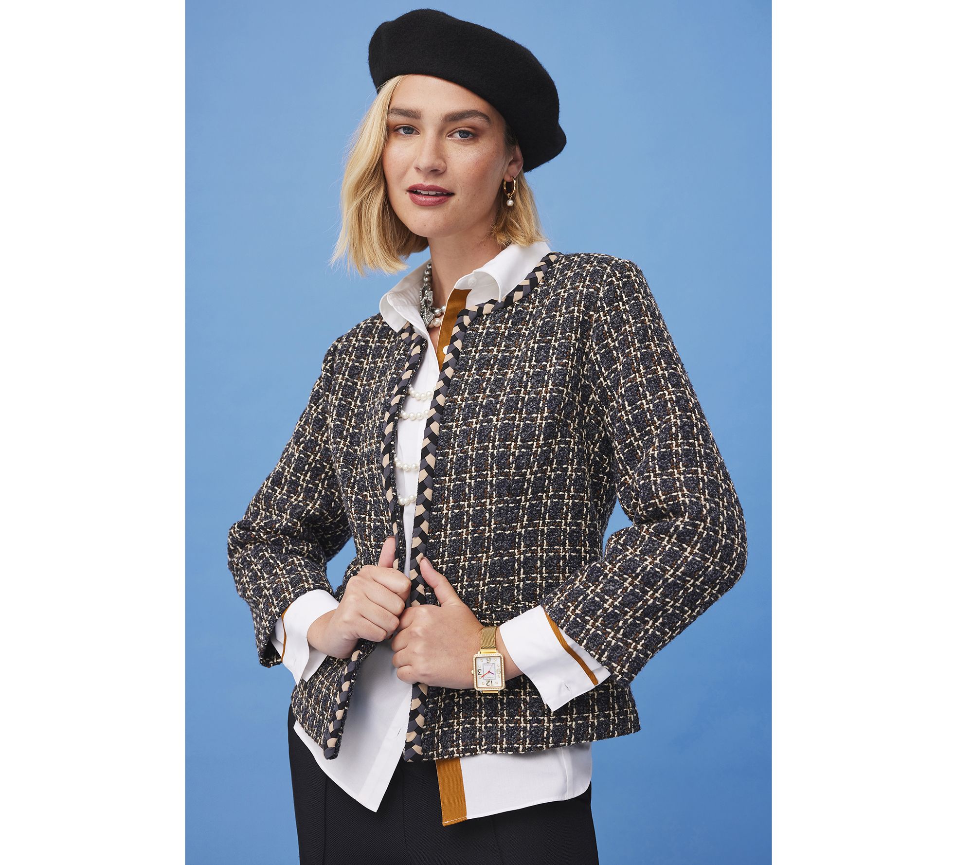 Isaac Mizrahi Live! Tweed Bracelet Sleeve Jacket