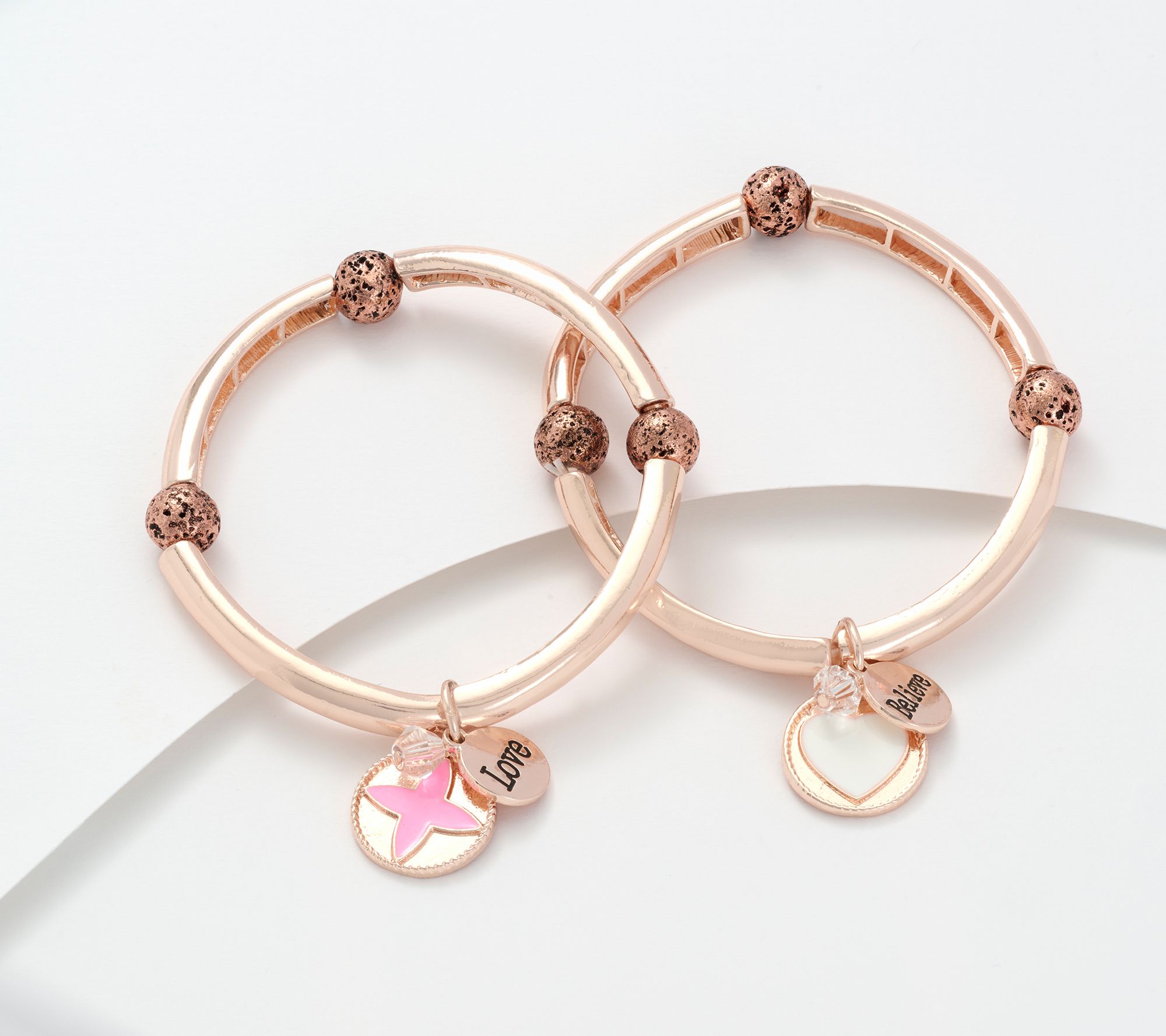 Zorbitz Set of 2 Lava Bead & Charm Stretch Bracelets