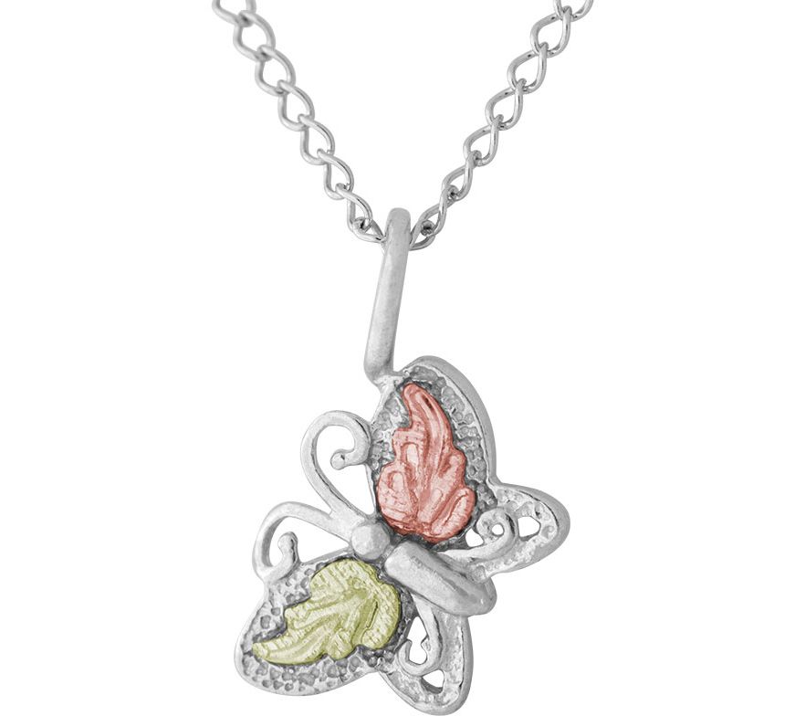 Black Hills Butterfly Pendant & Earrings Set Sterling/12K Gol