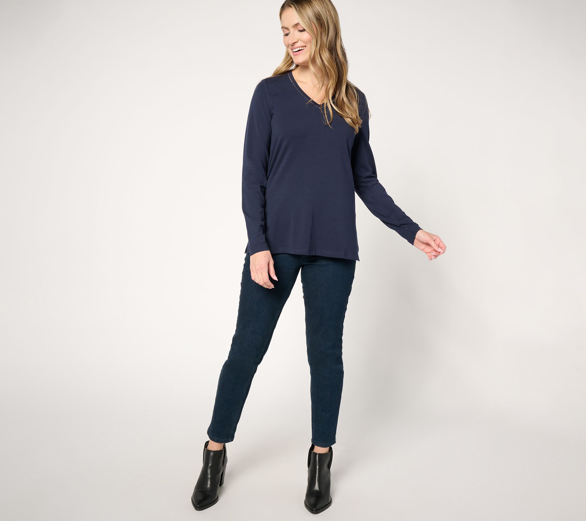 Jingle Belles by Kim Gravel TripleLuxe Knit Sparkle V Neck Top