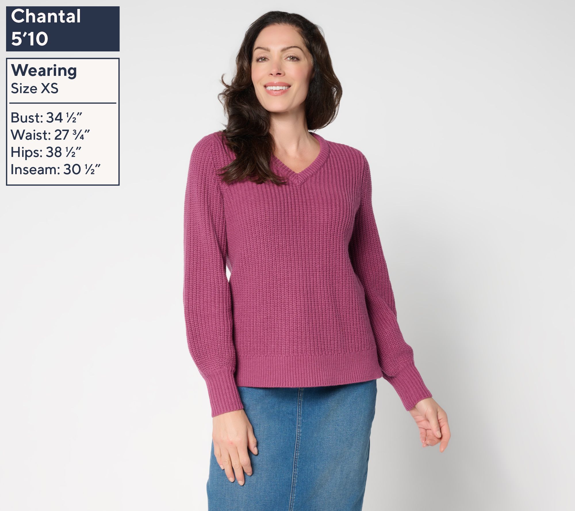 Belle by Kim Gravel Chunky Shaker Knit Bishop Sleeve Sweater