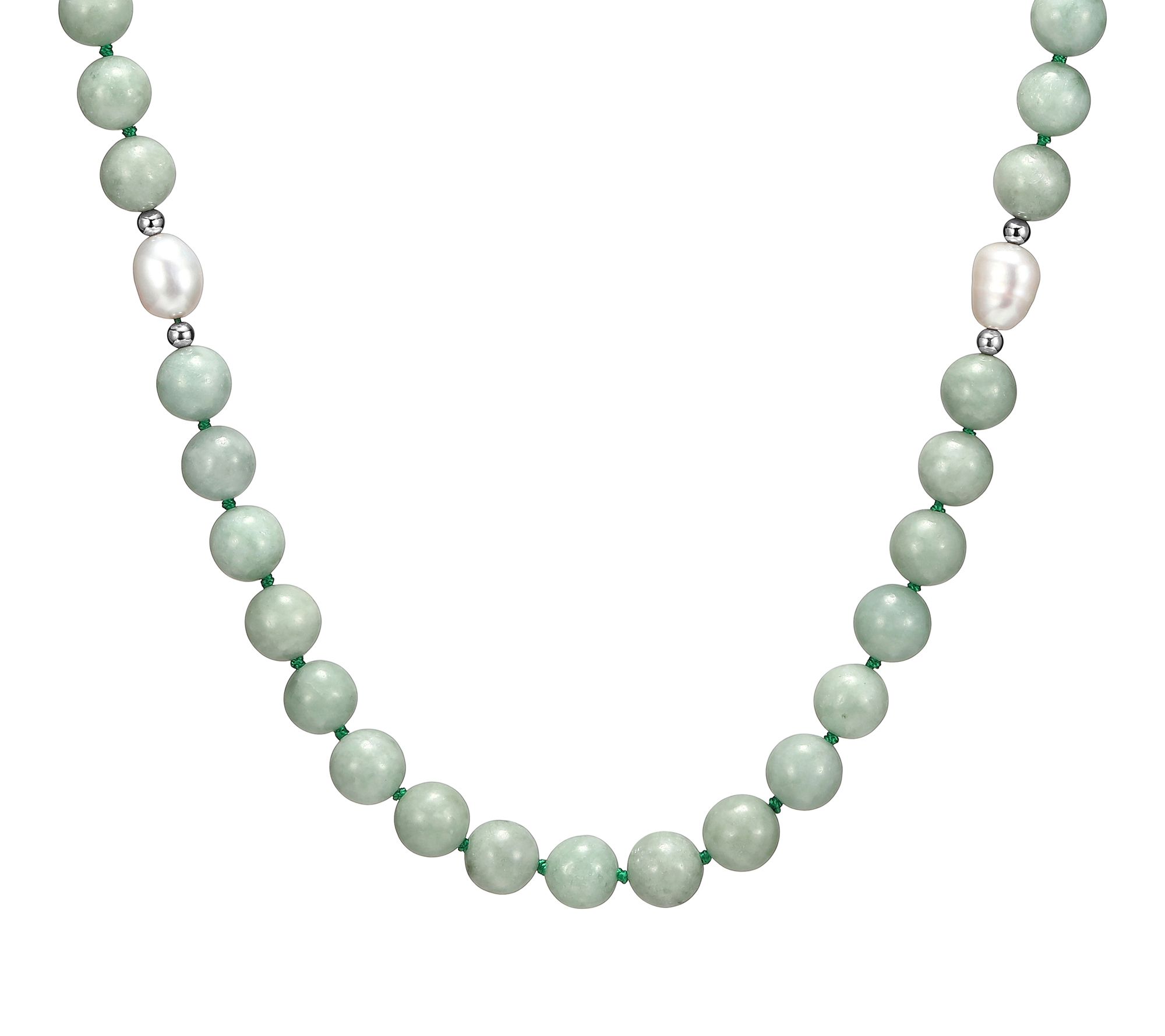 Dynasty Jade Bead & Cultured Pearl Necklace, Sterling Silver
